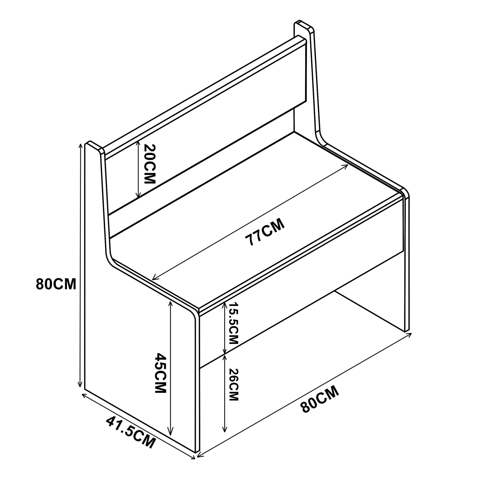 Eckbank-Element ESAL 80 - weiß - aufklappbar - 80 cm