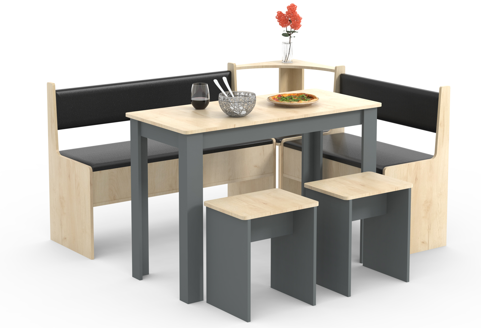 Eckbank-Set ESAL MAXI - anthrazit - Honig Eiche - beidseitig montierbar