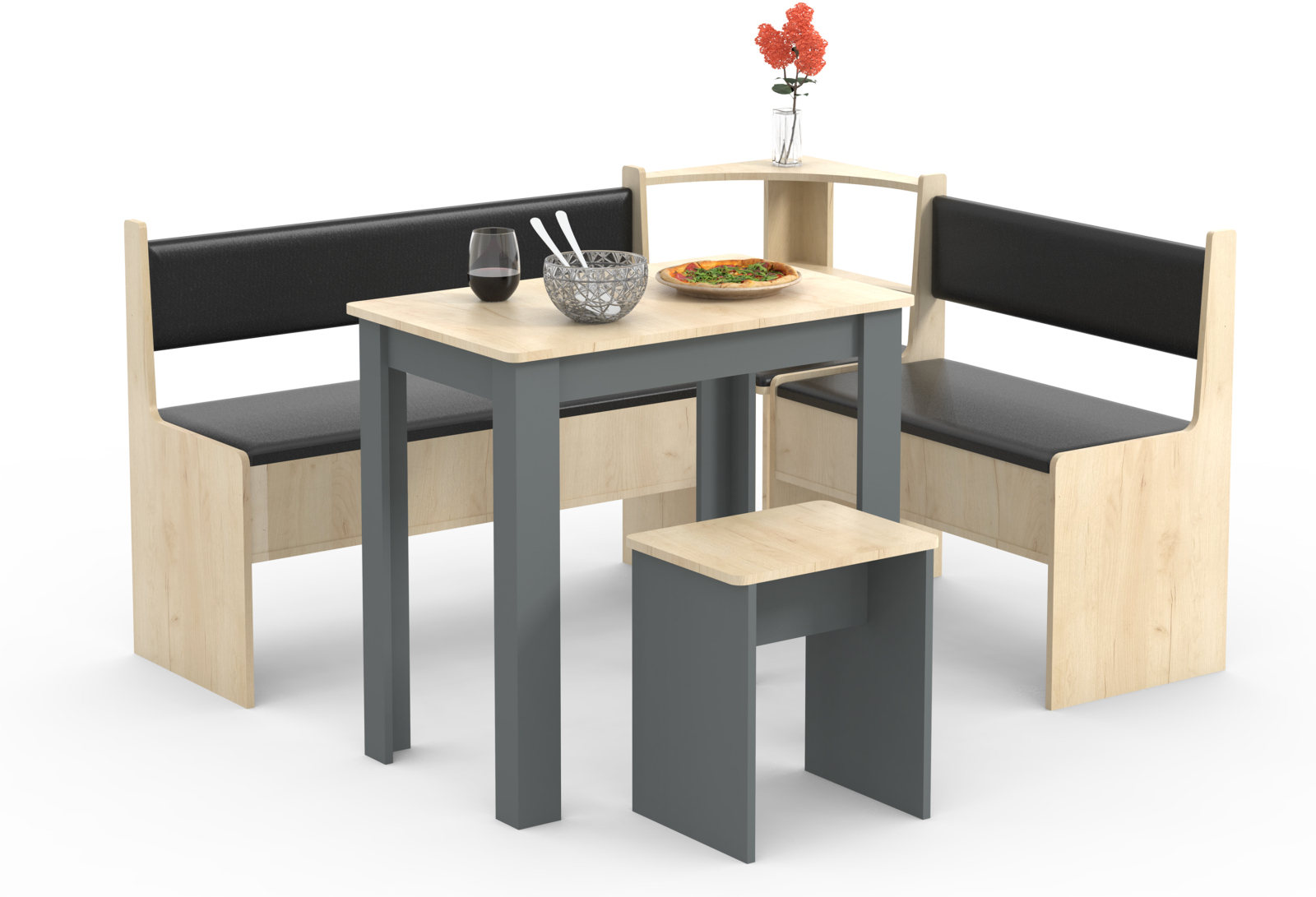 Eckbank-Set ESAL MINI - anthrazit - Honig Eiche - beidseitig montierbar