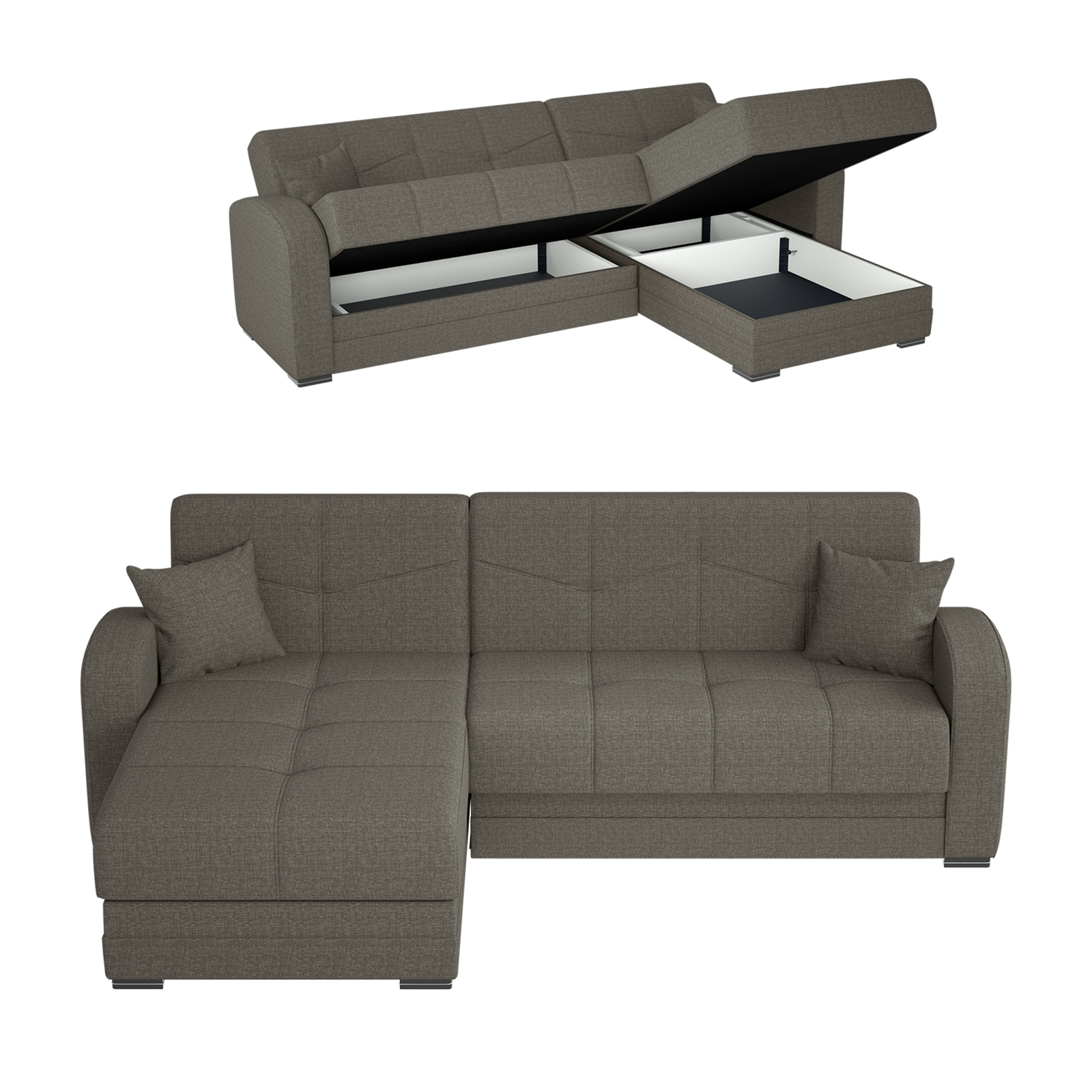 Eckgarnitur - beige - Staukästen - Liegefunktion - 228 cm