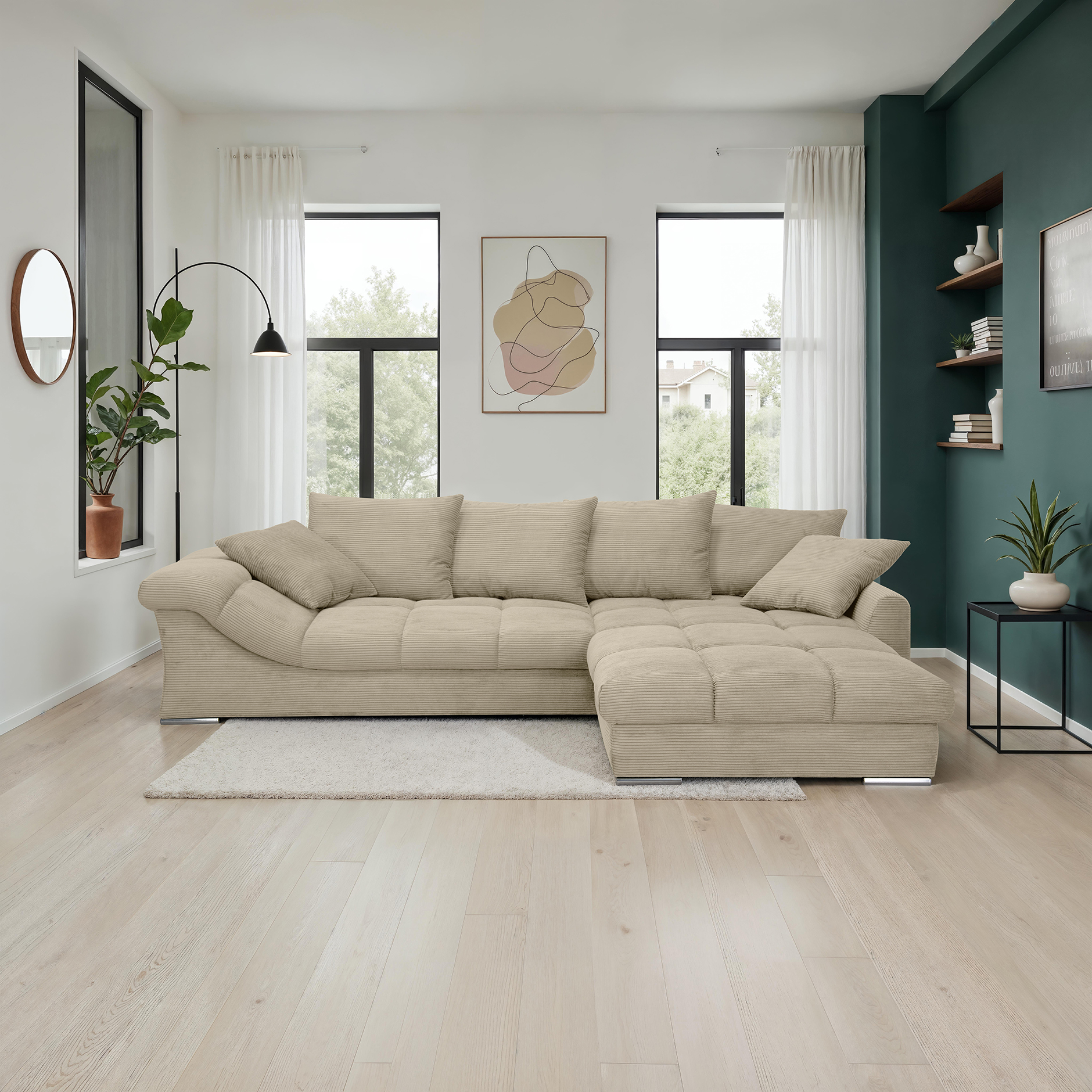 Eckgarnitur - taupe - Cord - inklusive Kissen