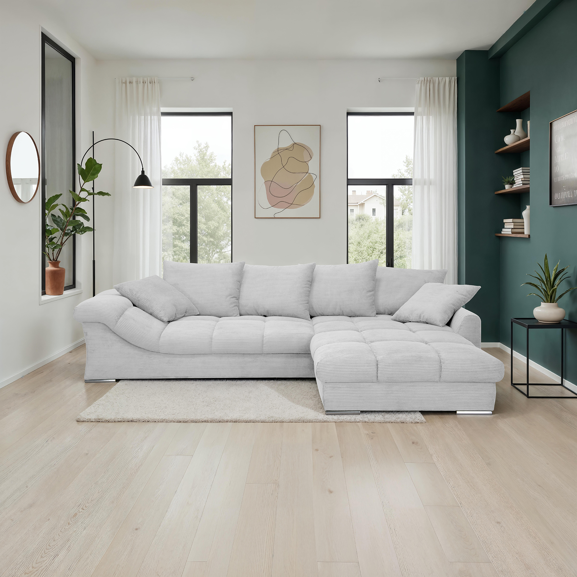 Eckgarnitur - warm grey - Cord - inklusive Kissen