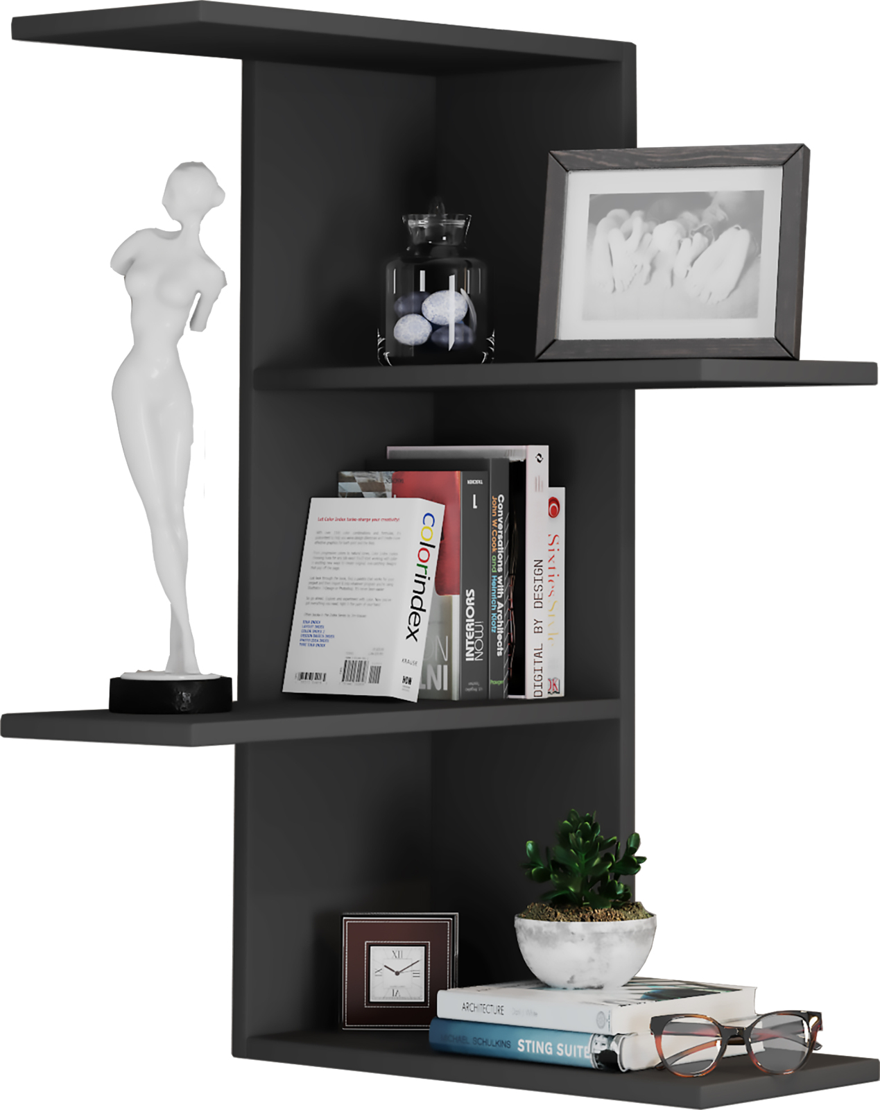 Eckregal BALOS - schwarz - 4 Ablagen - 45 cm