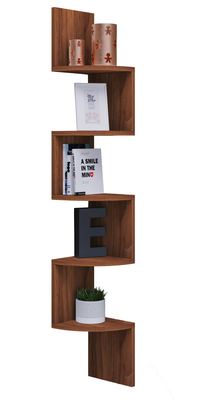 Eckregal MINTIS - Kern-Nussbaum - 5 Ablagen - 123,6 cm