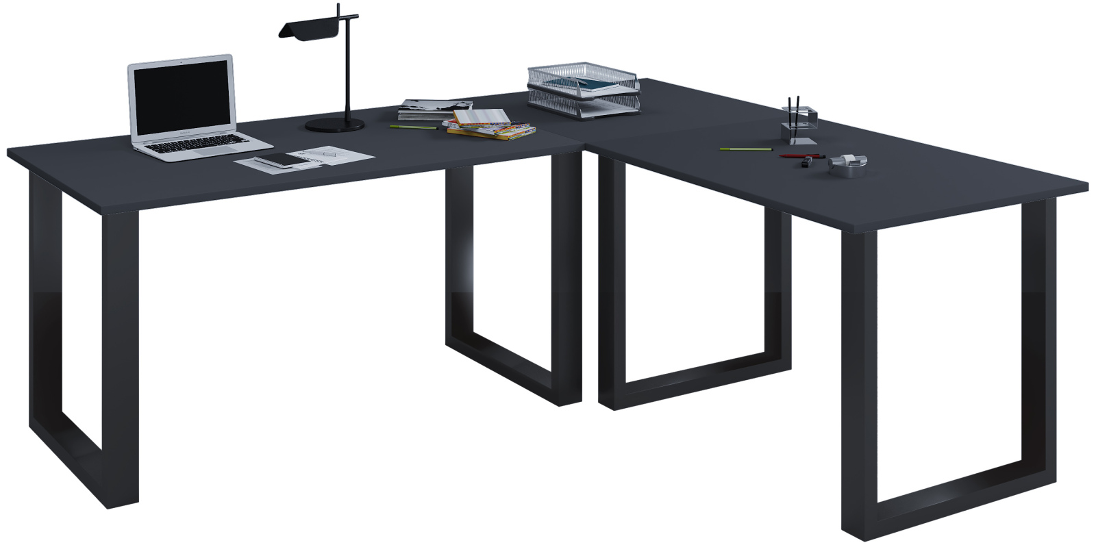 Eckschreibtisch LONA - anthrazit-schwarz - U-Gestell - 220x220 cm