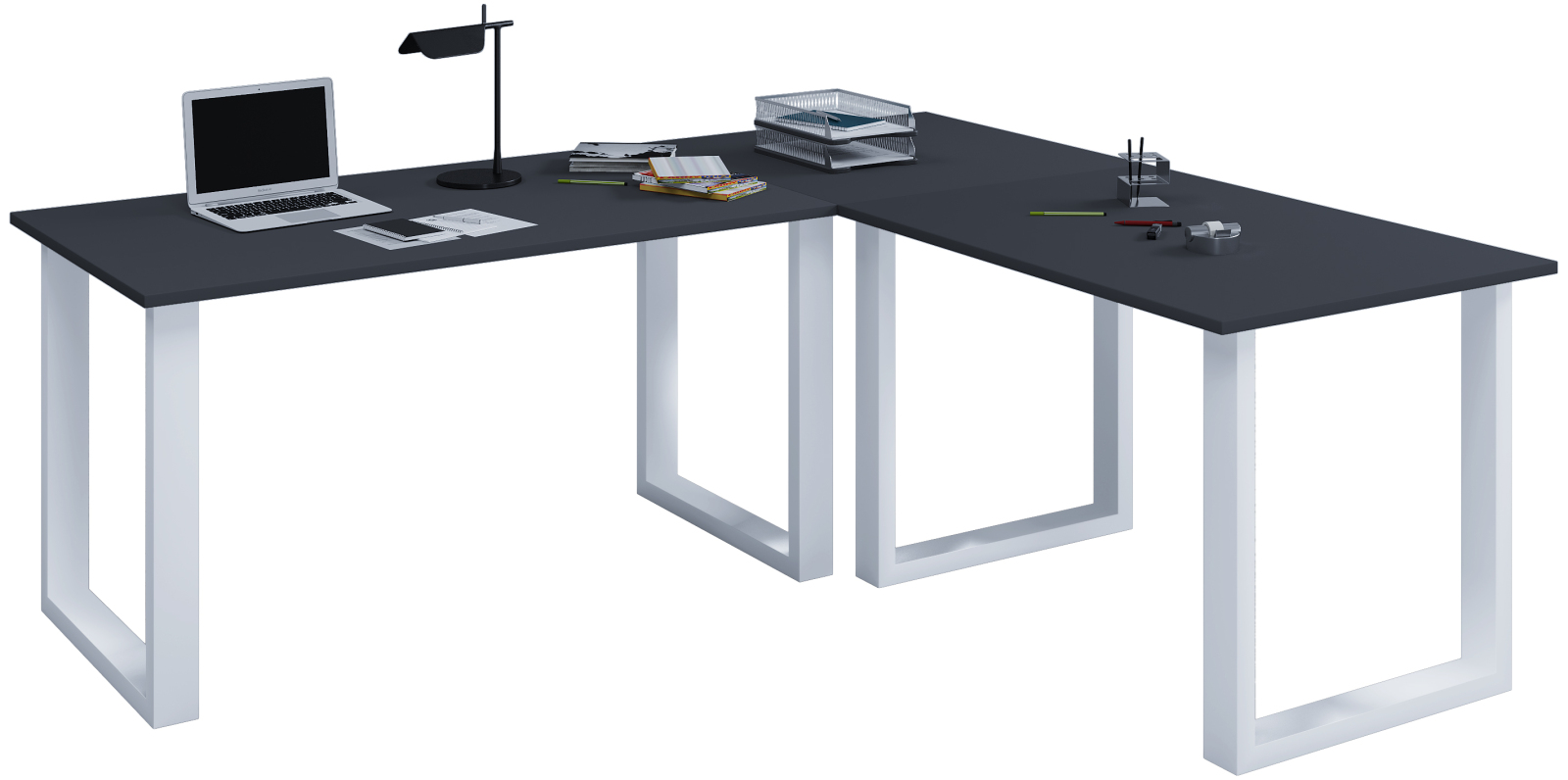 Eckschreibtisch LONA - anthrazit-silber - U-Gestell - 190x130 cm