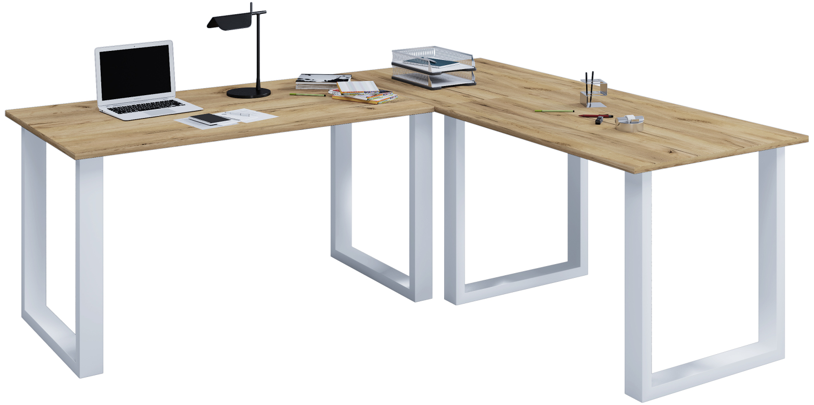 Eckschreibtisch LONA - Honig Eiche - silber - U-Gestell - 220x220 cm