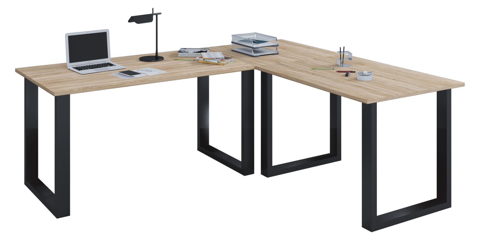 Eckschreibtisch LONA - Sonoma Eiche - schwarz - U-Gestell - 220x220 cm