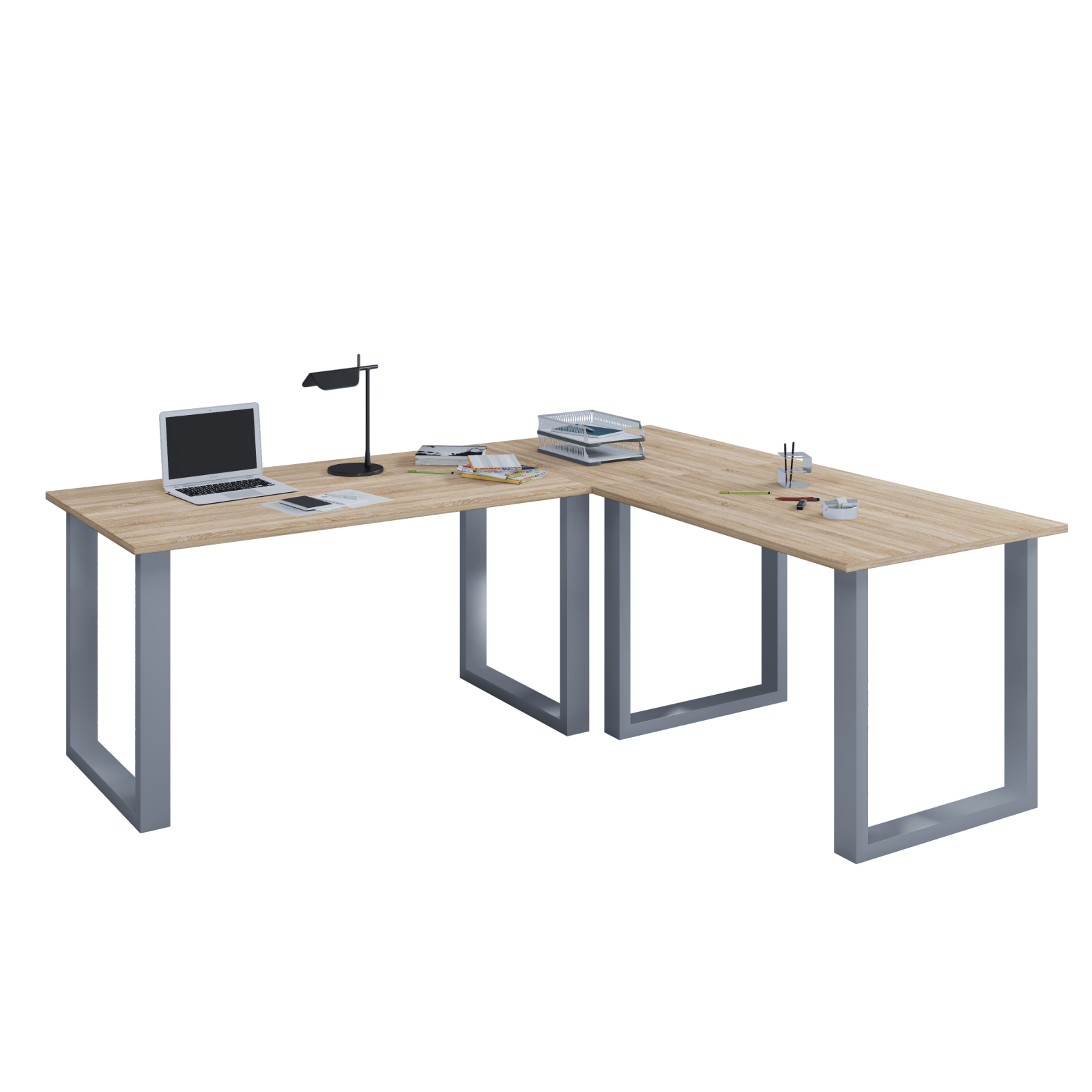 Eckschreibtisch LONA - Sonoma Eiche - silber - U-Gestell - 220x220 cm