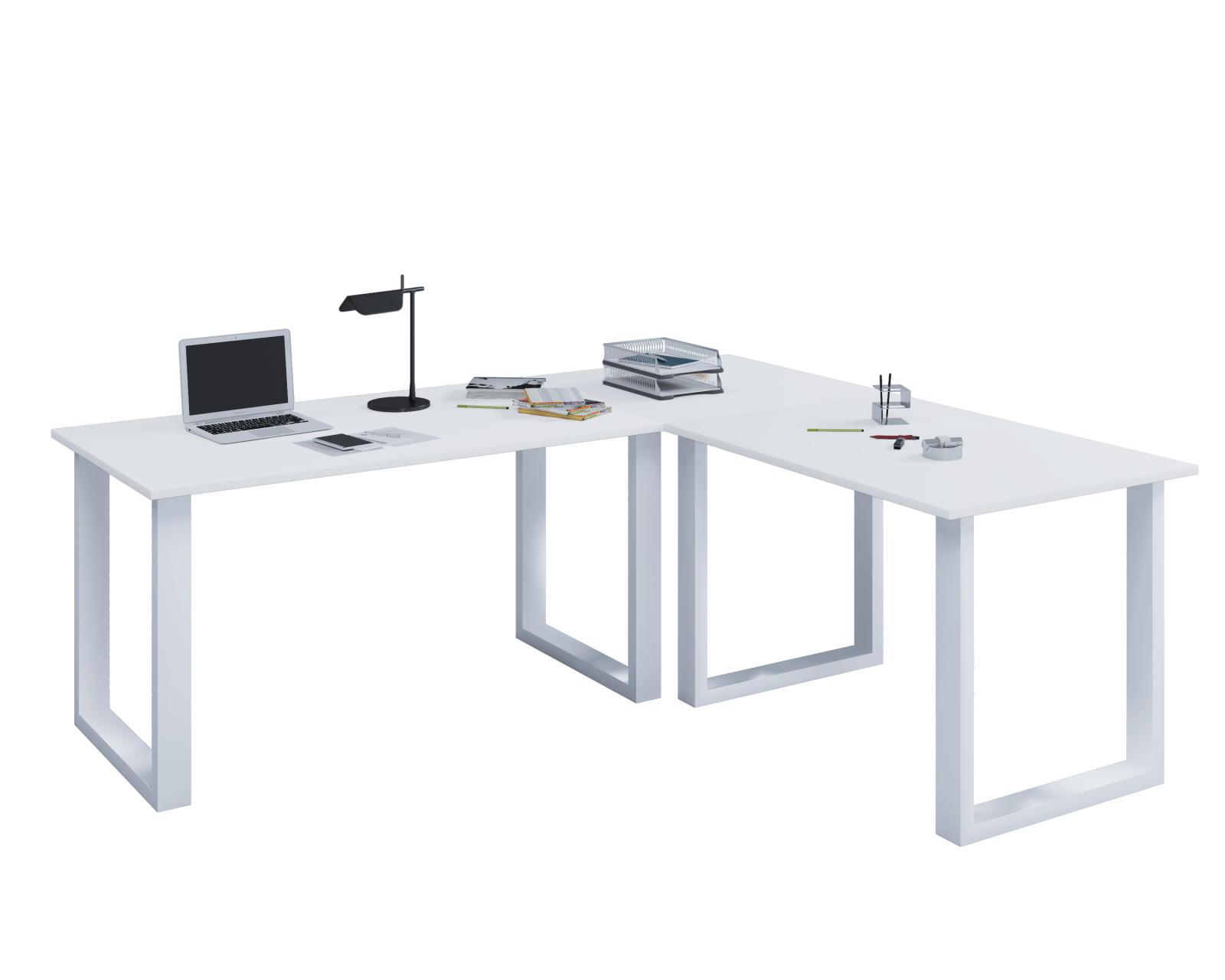 Eckschreibtisch LONA - weiß - U-Gestell - 220x220 cm