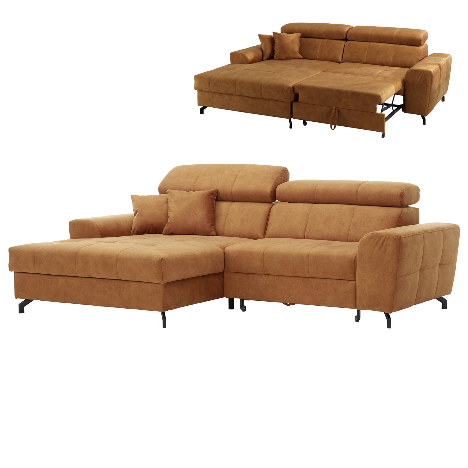 Ecksofa - amber - Samt - mit Liegefunktion - Recamiere links