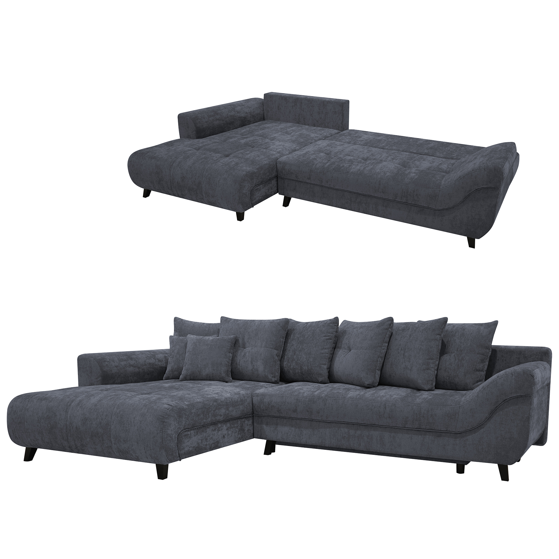 Ecksofa - anthrazit - Chenille - Staukasten - Recamiere links