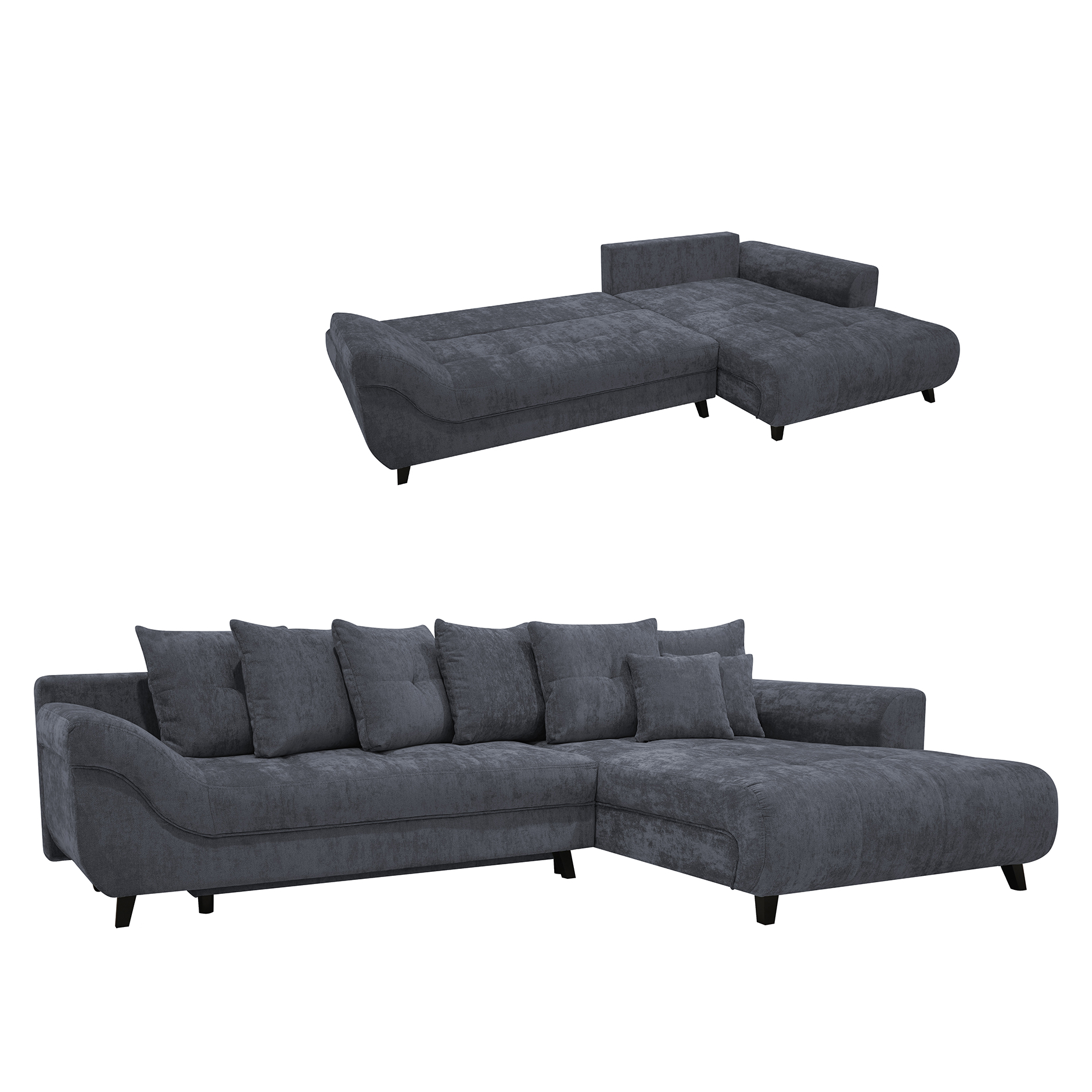 Ecksofa - anthrazit - Chenille - Staukasten - Recamiere rechts