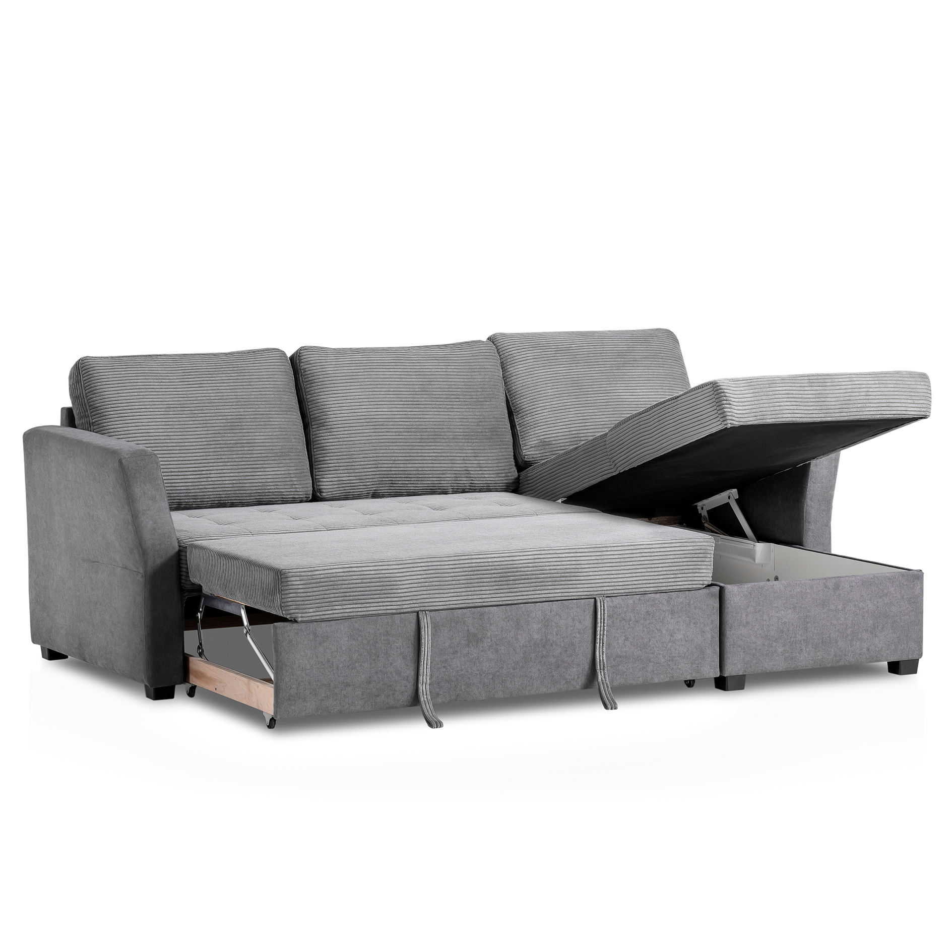Ecksofa - ash - Cord - mit Liegefunktion und Staukasten