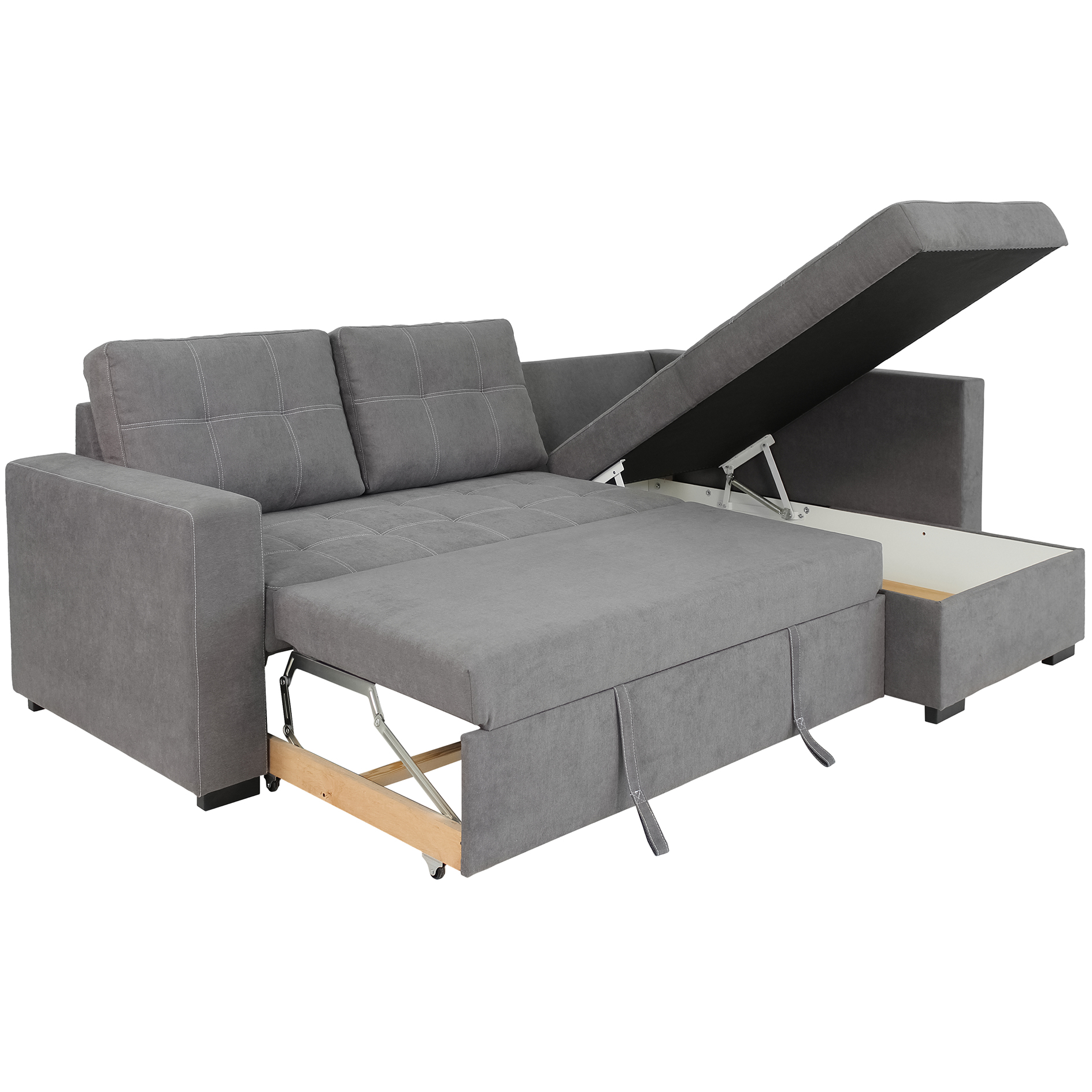 Ecksofa - ash - Liegefunktion - Staukasten - Webstoff