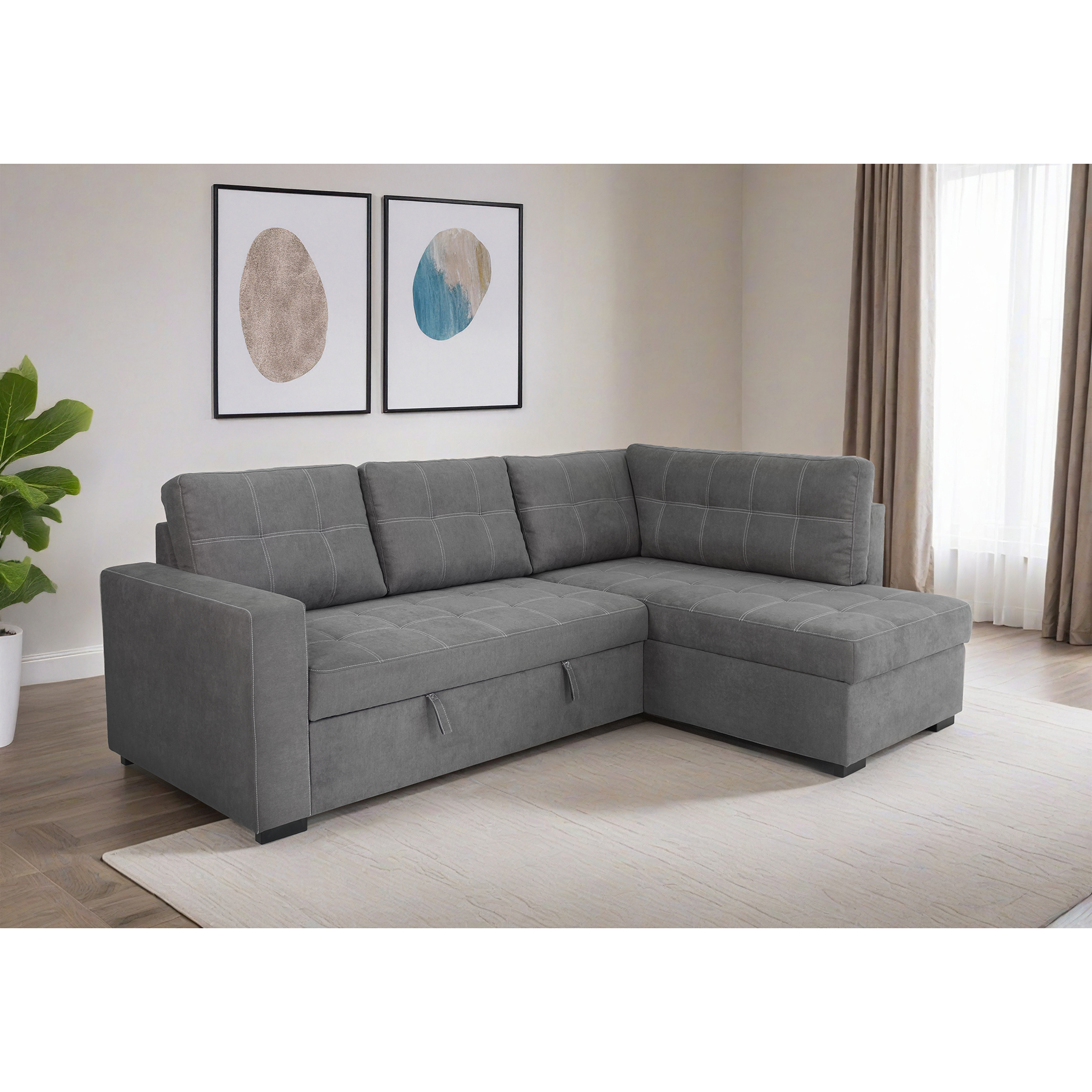 Ecksofa - ash - Liegefunktion - Staukasten - Webstoff
