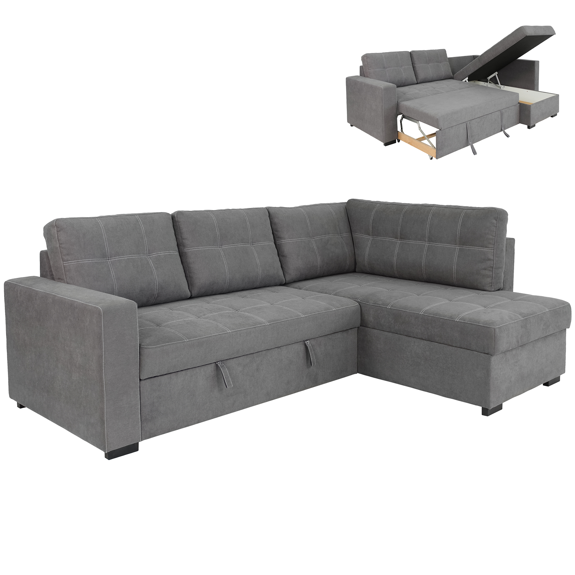 Ecksofa - ash - Liegefunktion - Staukasten - Webstoff