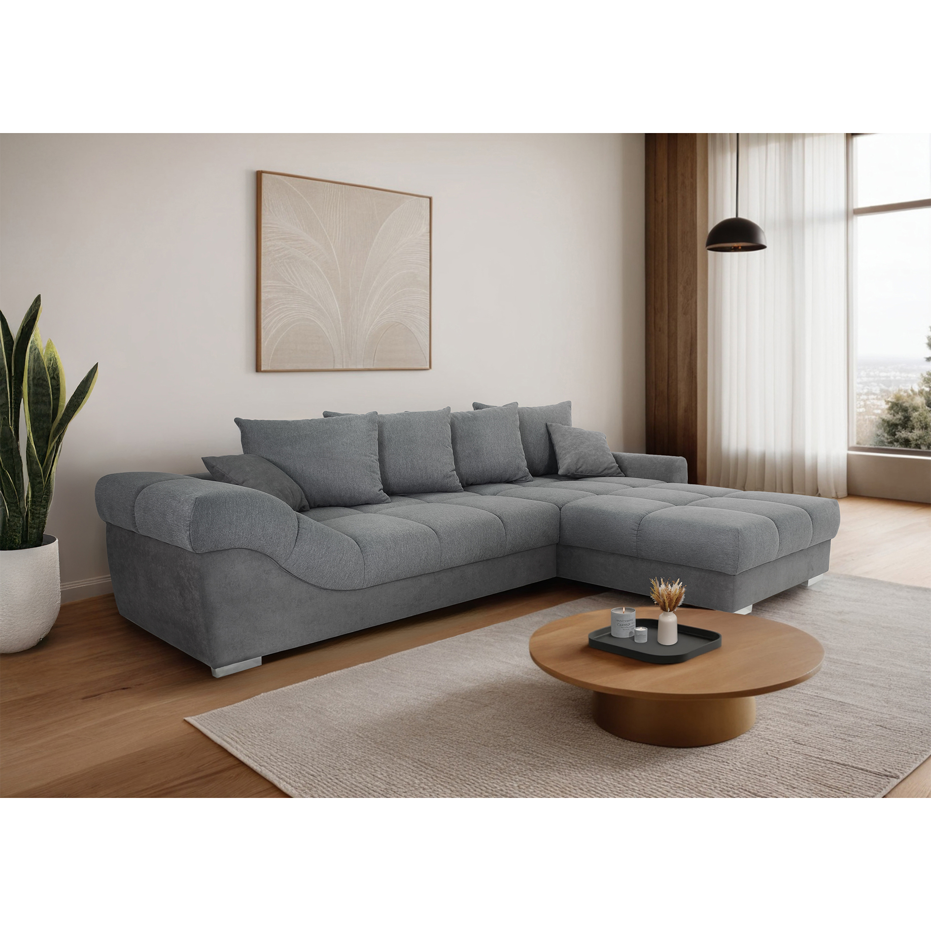 Ecksofa - ash - steel grey - Ottomane rechts