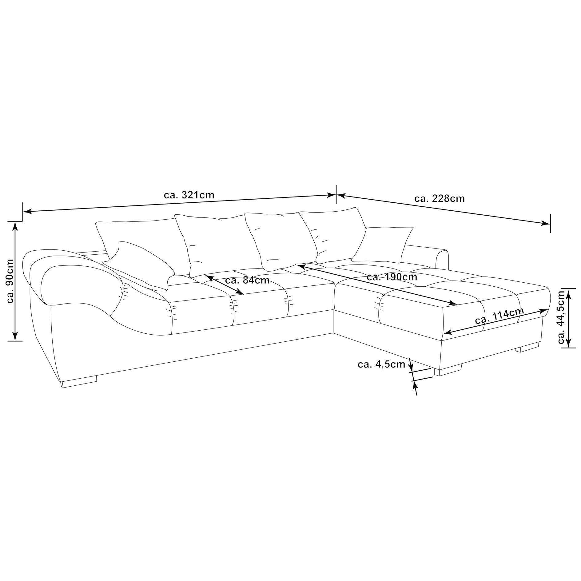 Ecksofa - ash - steel grey - Ottomane rechts