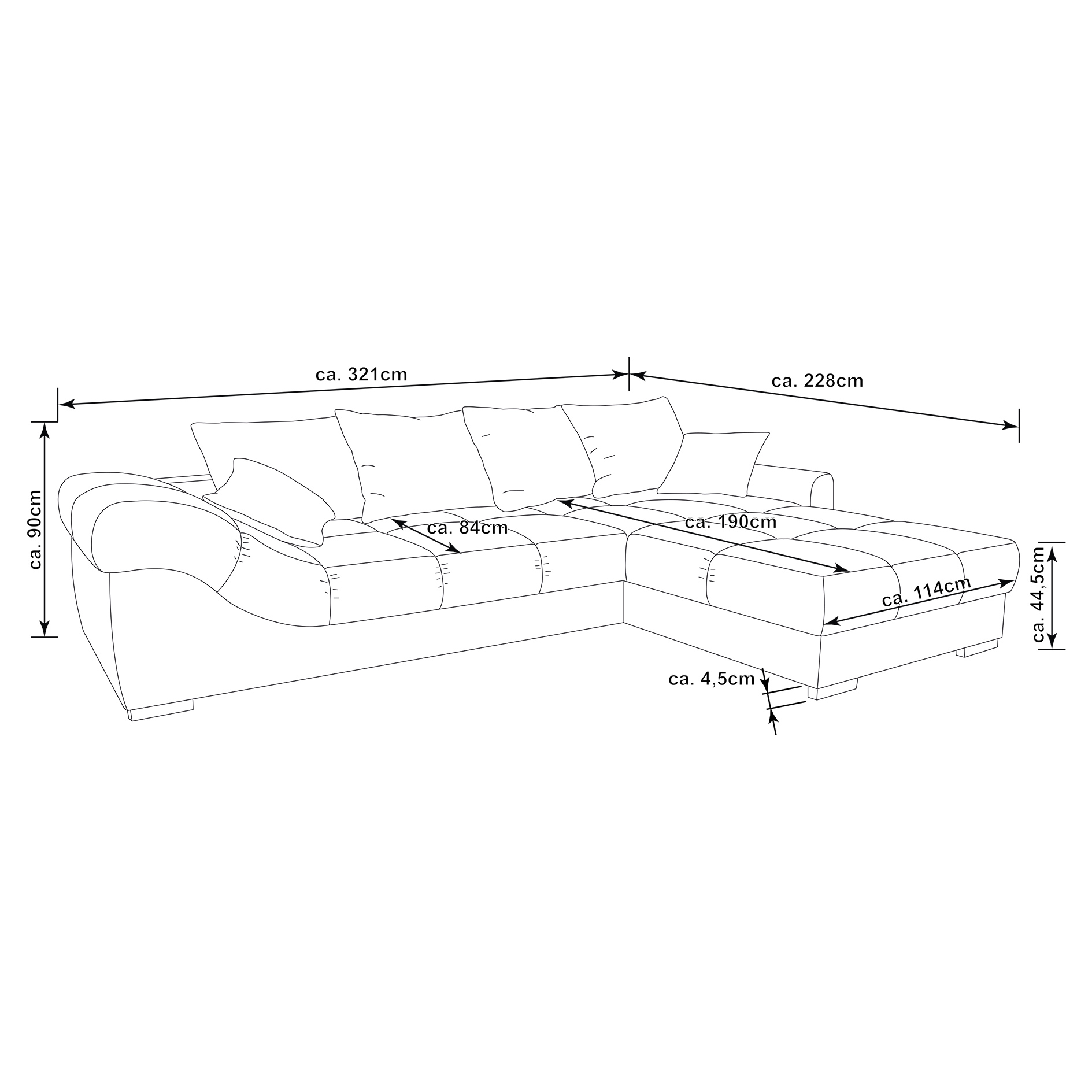 Ecksofa - ash - steel grey - Ottomane rechts