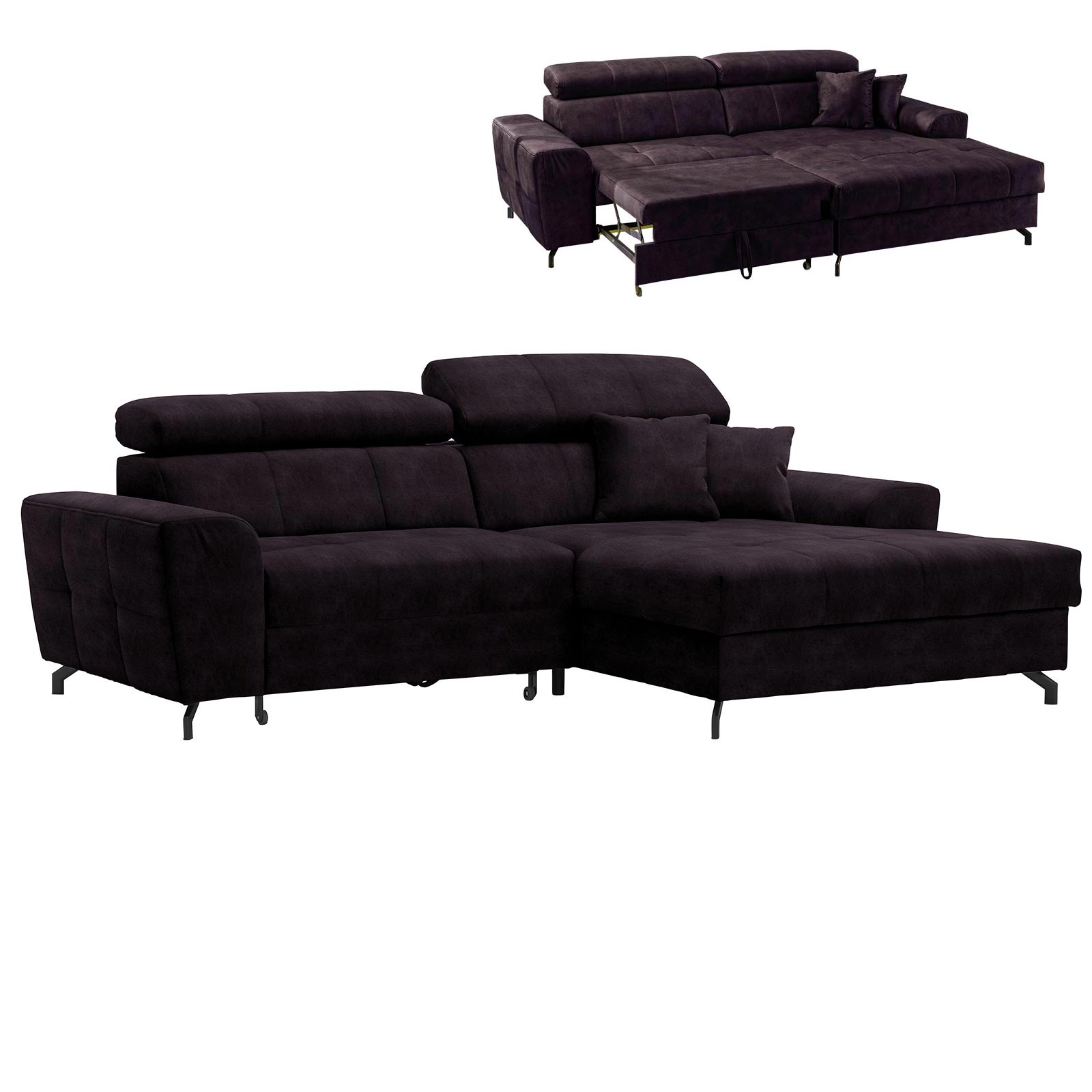 Ecksofa - aubergine - Samt - mit Liegefunktion - Recamiere rechts
