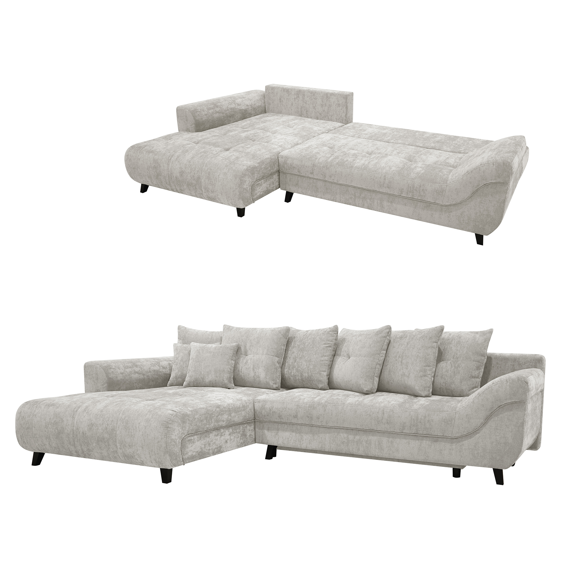 Ecksofa - beige - Chenille - Staukasten - Recamiere links