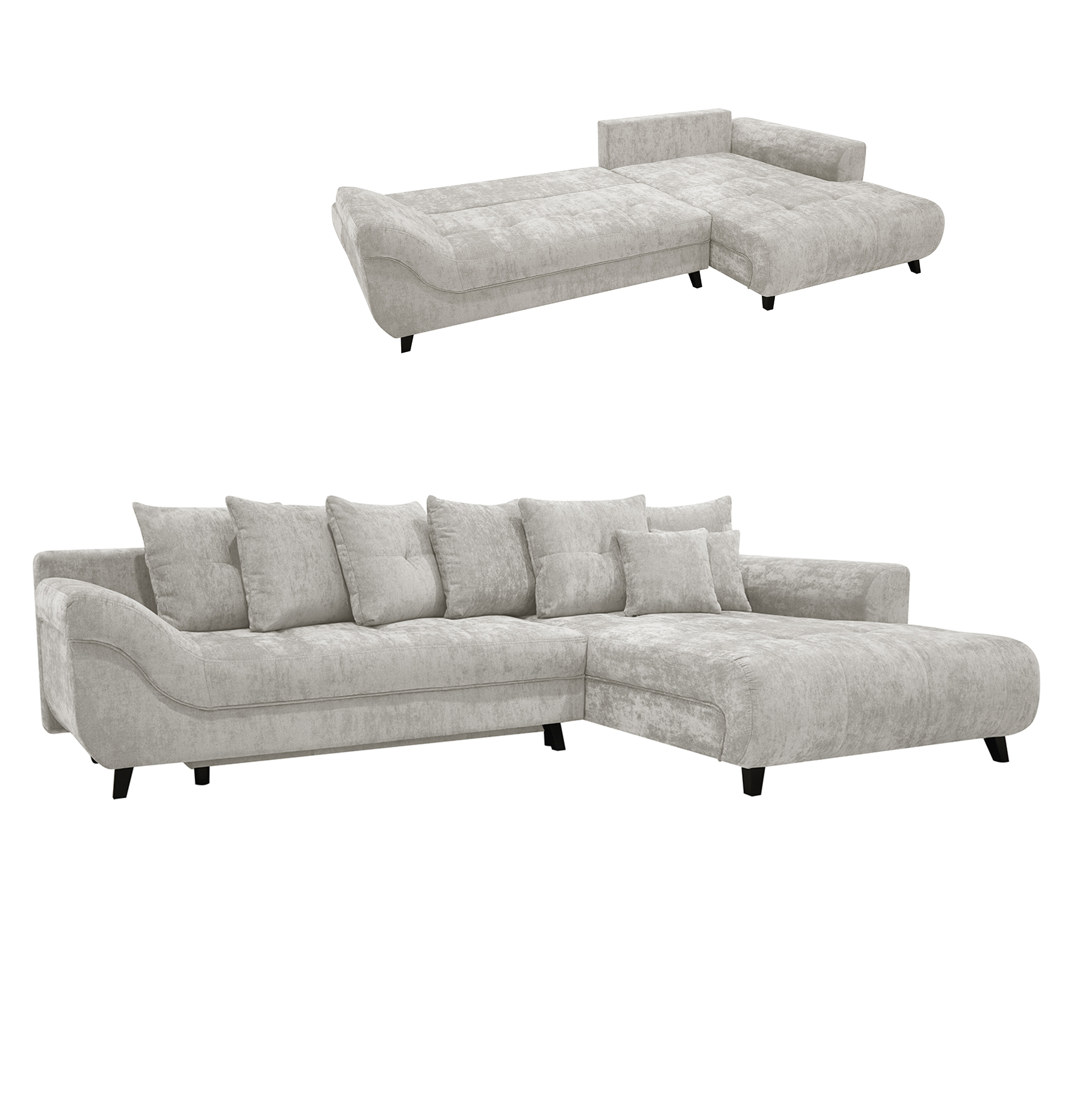 Ecksofa - beige - Chenille - Staukasten - Recamiere rechts
