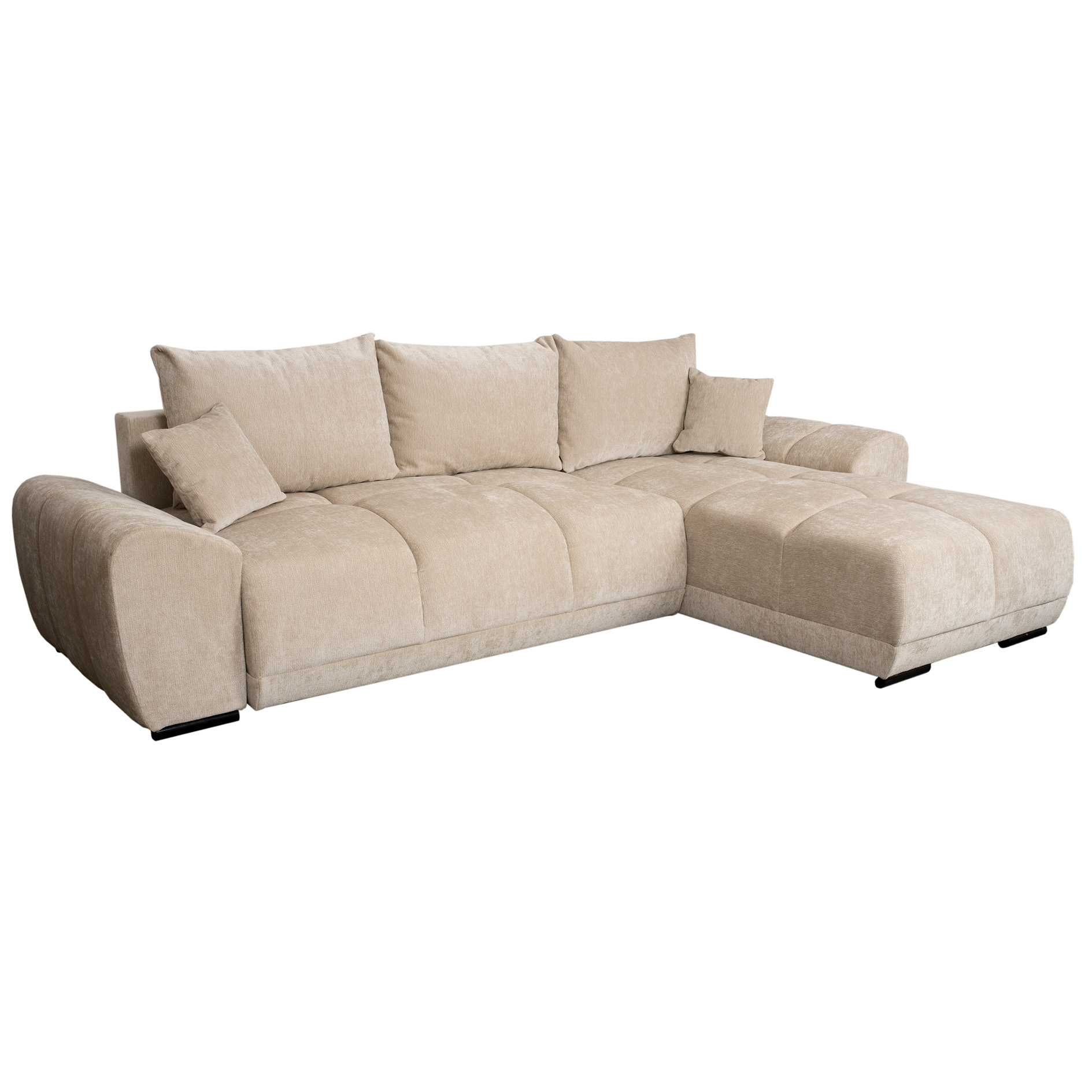 Ecksofa - beige - Liegefunktion - Staukasten - Webstoff