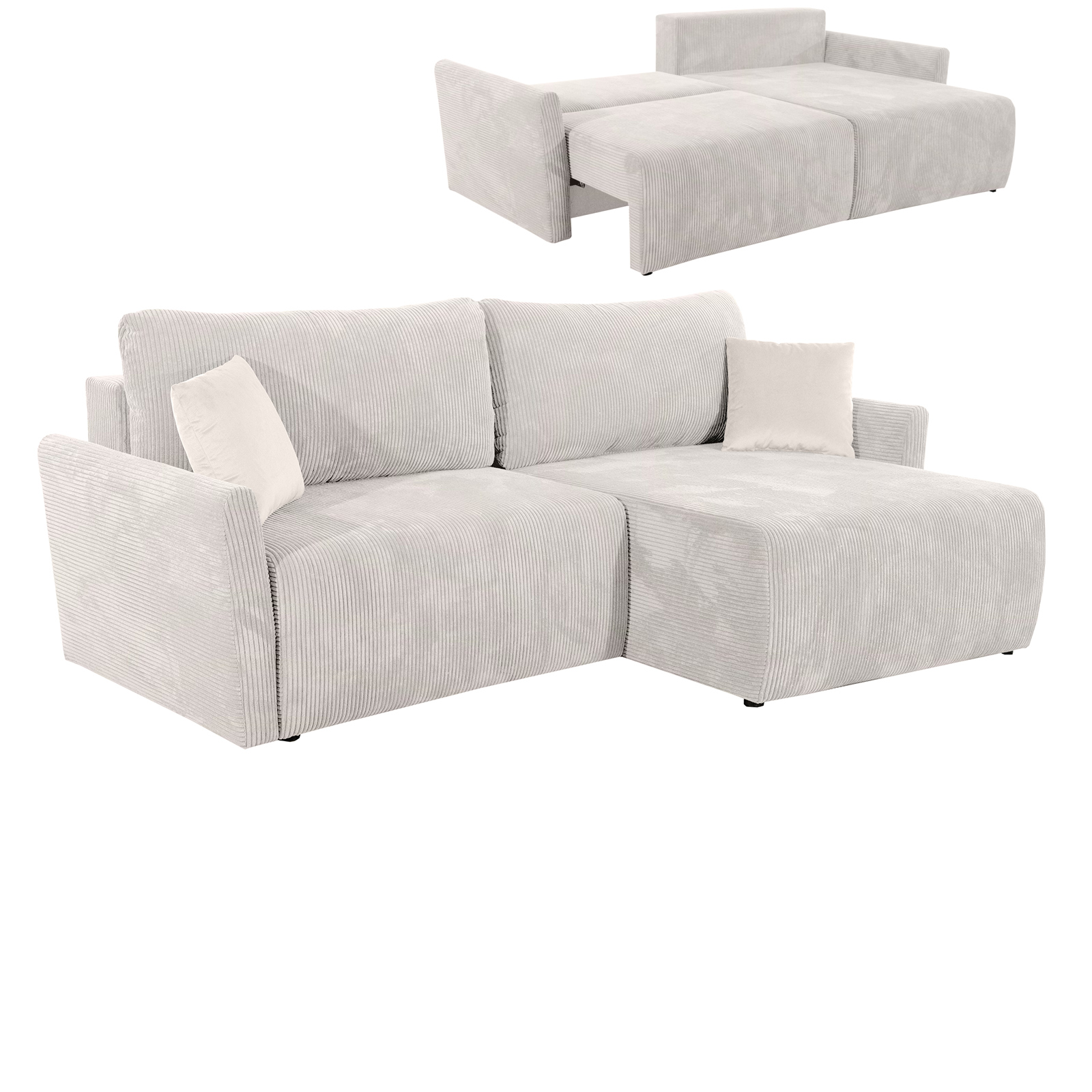 Ecksofa - beige - Liegefunktion und Bettkasten