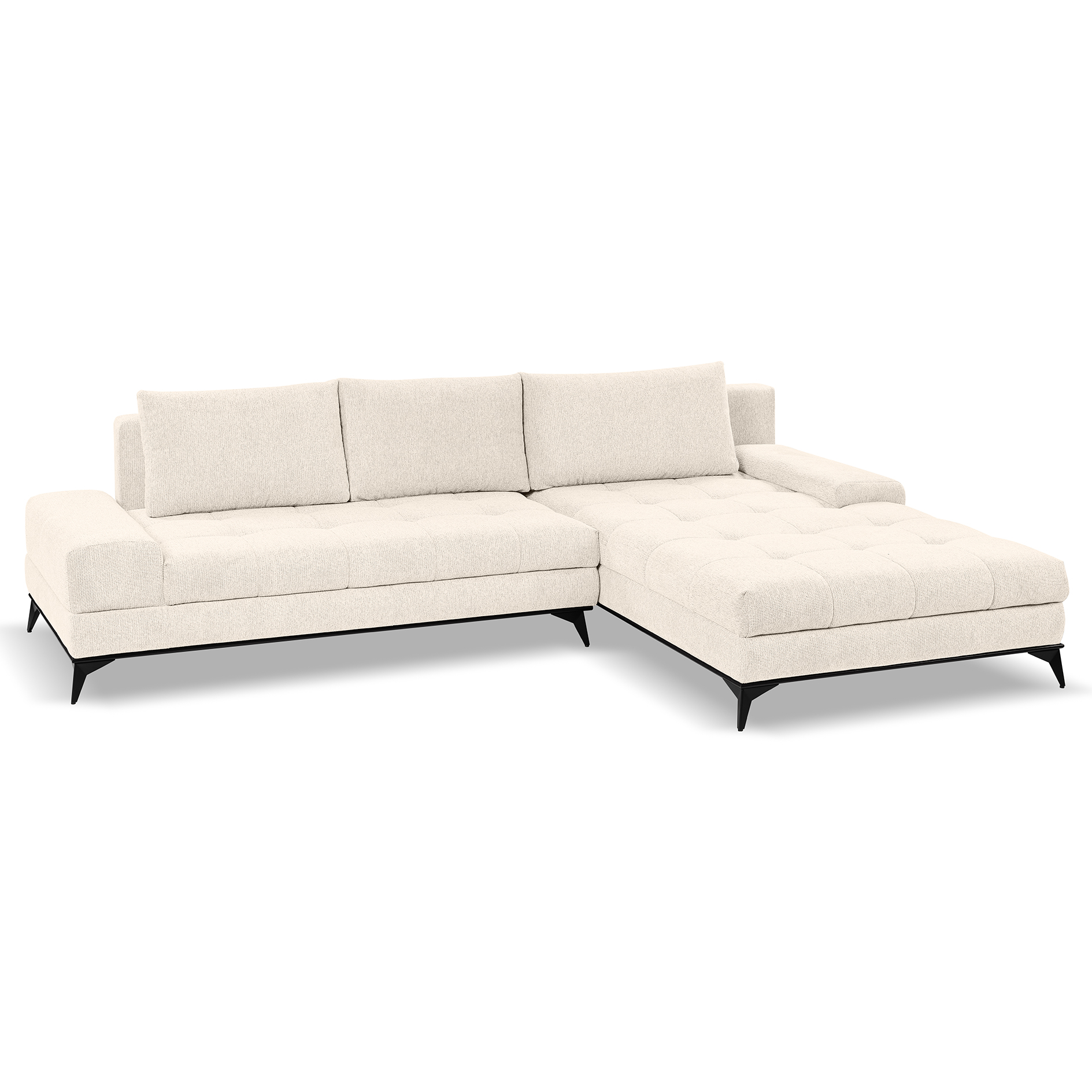 Ecksofa beige Liegefunktion und Staukasten Longchair rechts