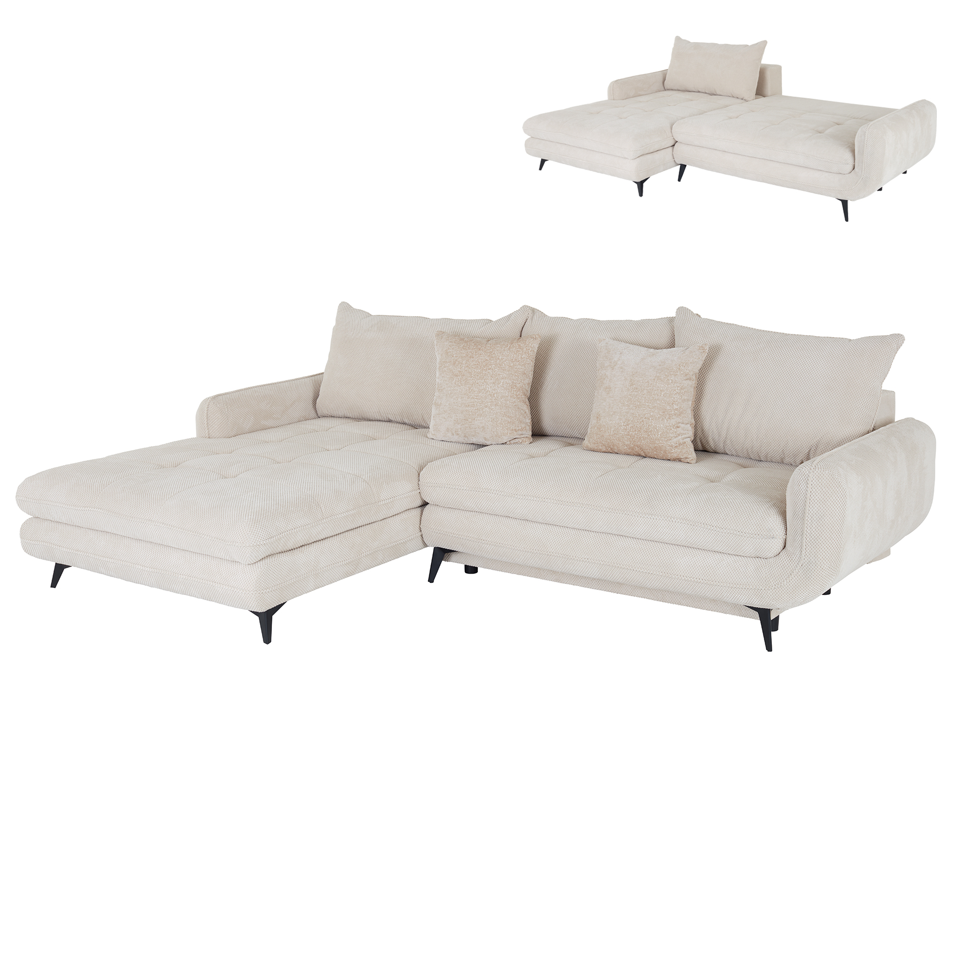Ecksofa - beige - Liegefunktion und Staukasten - Ottomane links