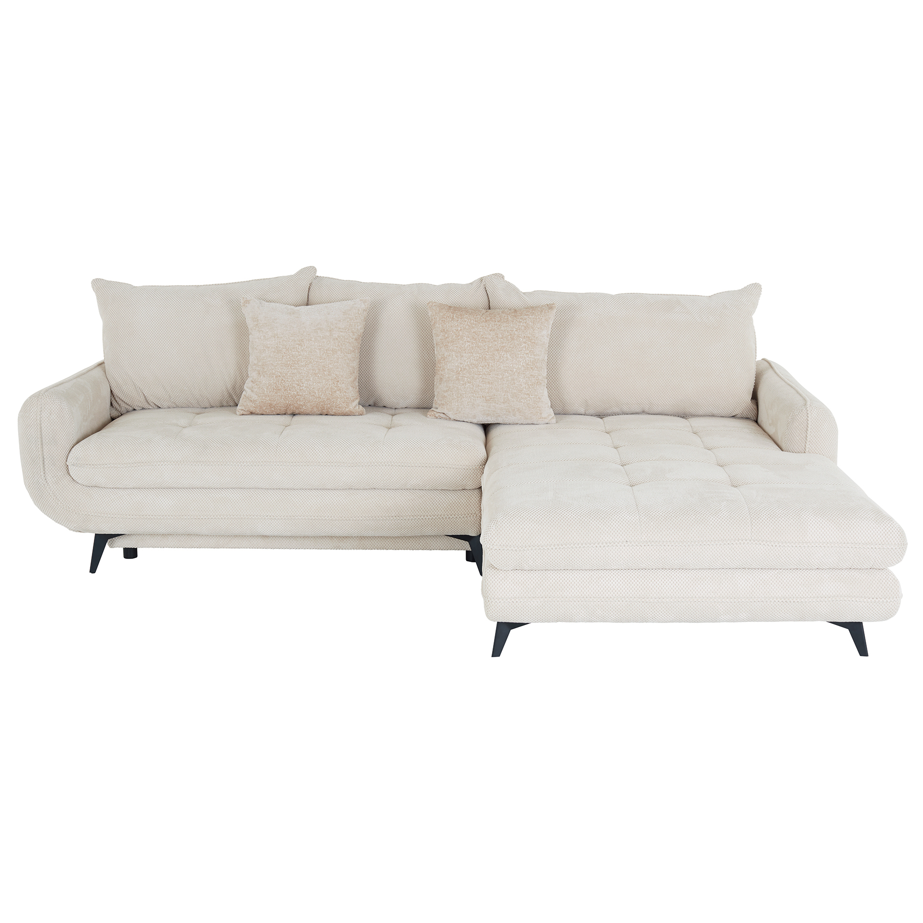 Ecksofa - beige - Liegefunktion und Staukasten - Ottomane rechts