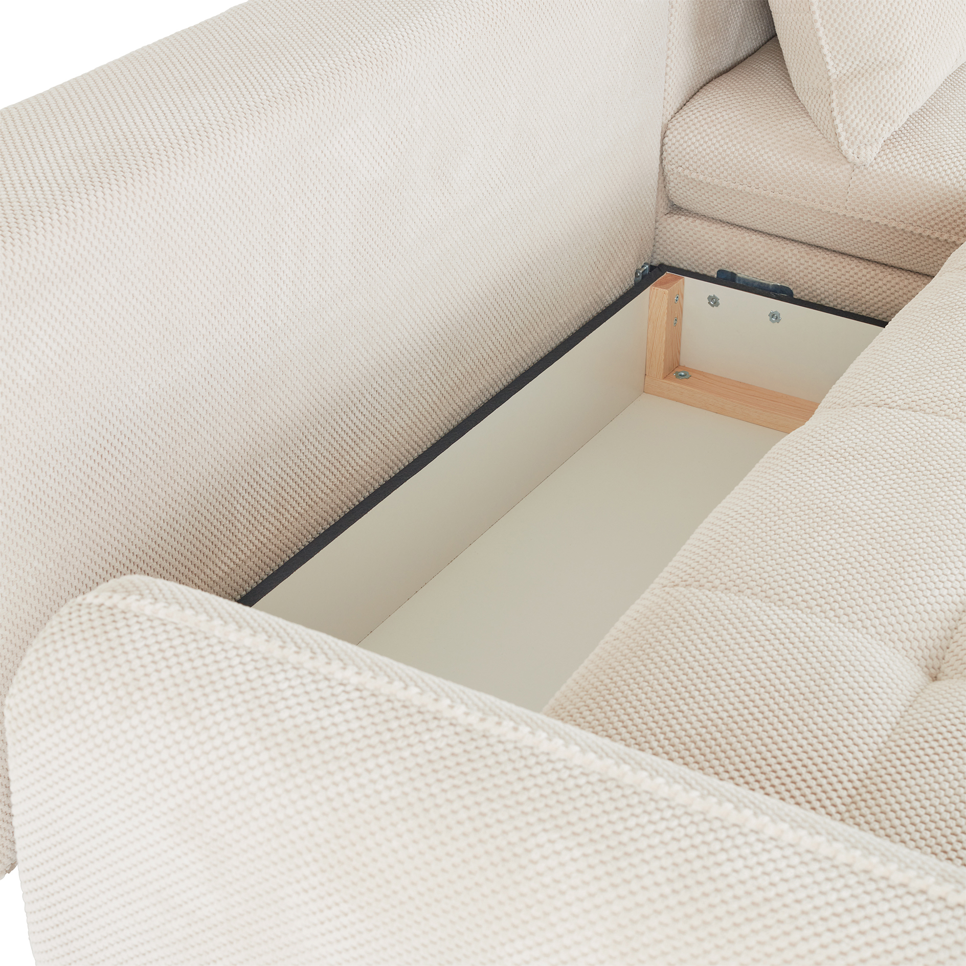 Ecksofa - beige - Liegefunktion und Staukasten - Ottomane rechts