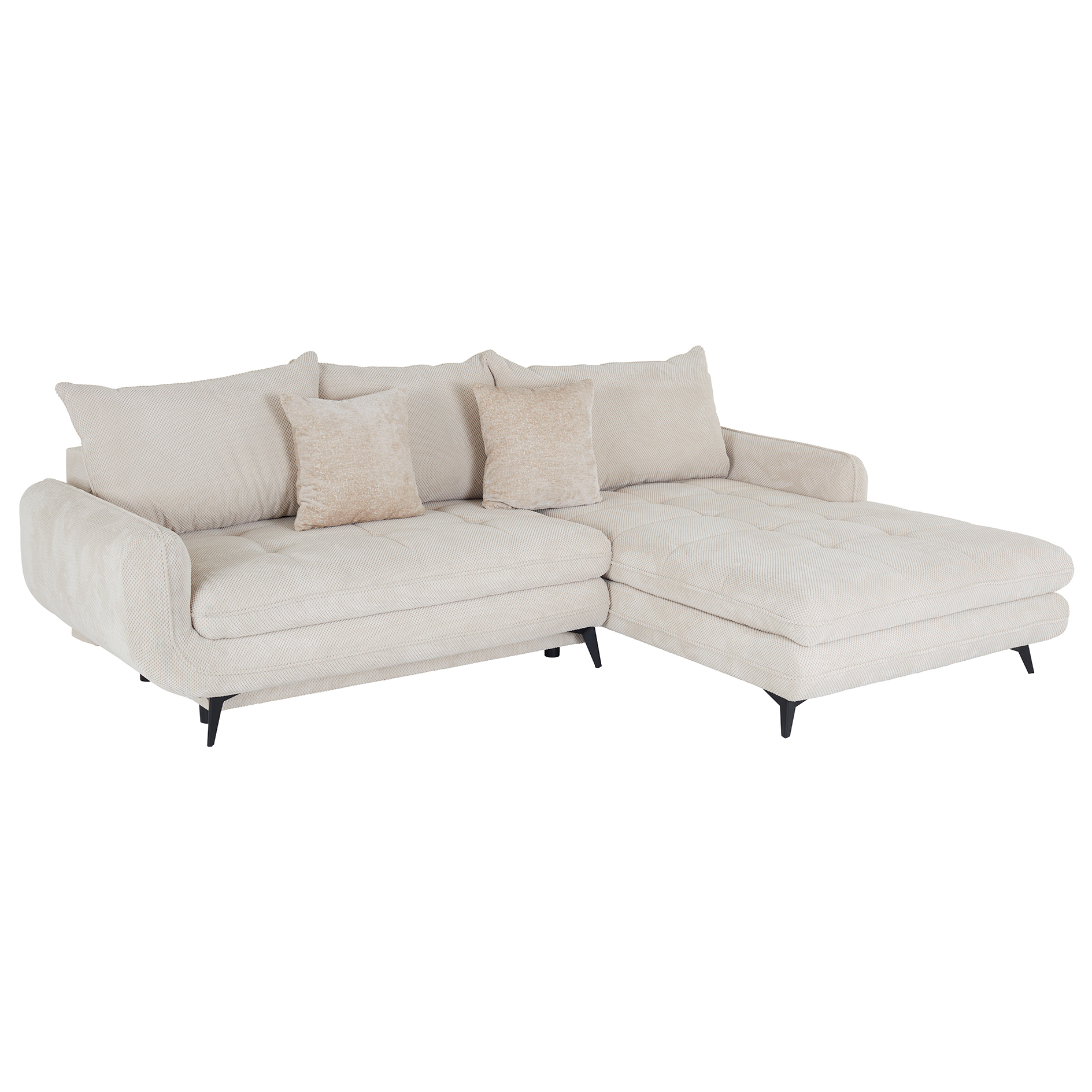 Ecksofa - beige - Liegefunktion und Staukasten - Ottomane rechts