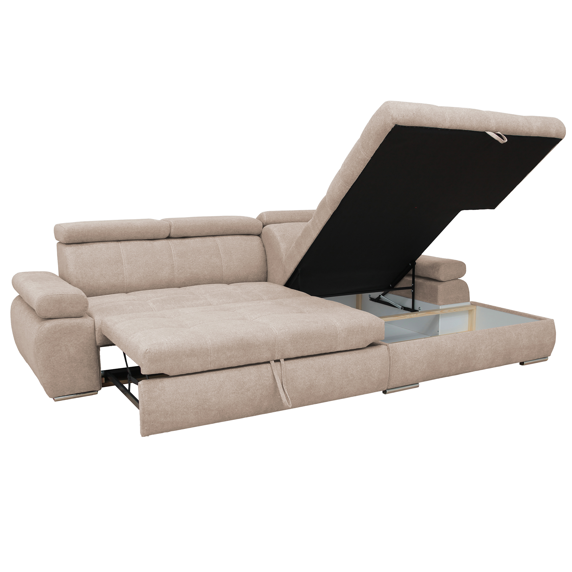 Ecksofa - beige - Liegefunktion und Staukasten - Ottomane rechts