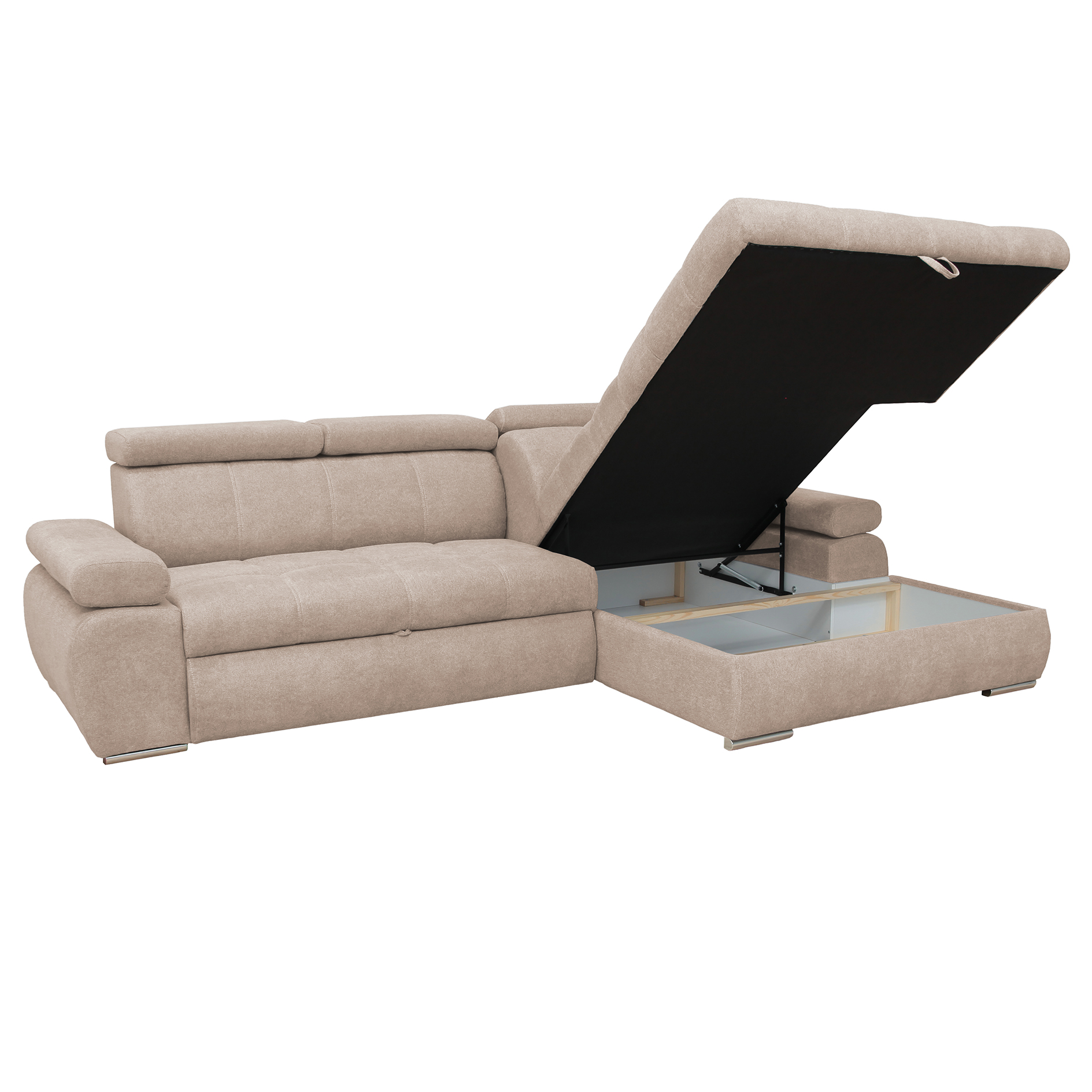 Ecksofa - beige - Liegefunktion und Staukasten - Ottomane rechts