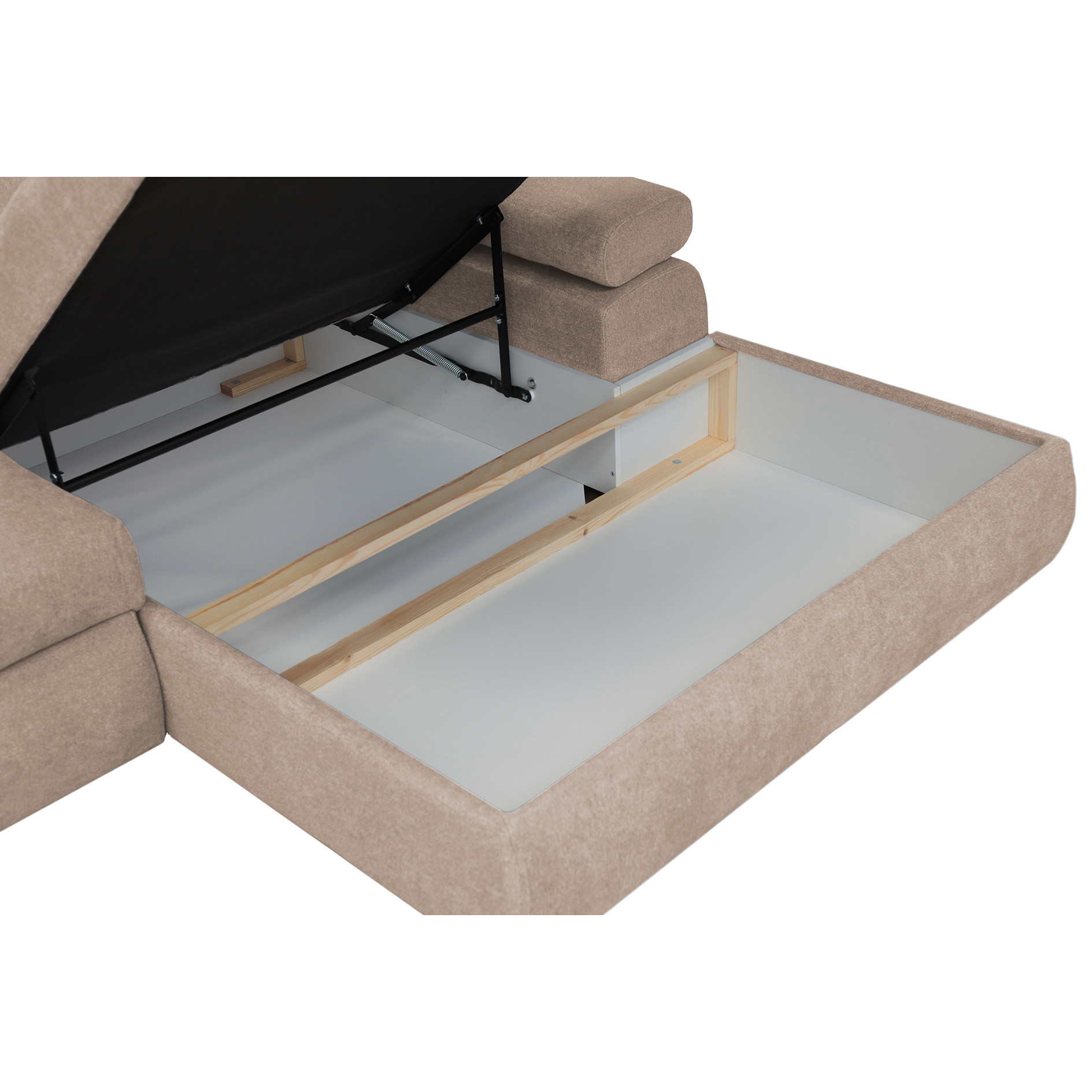Ecksofa - beige - Liegefunktion und Staukasten - Ottomane rechts