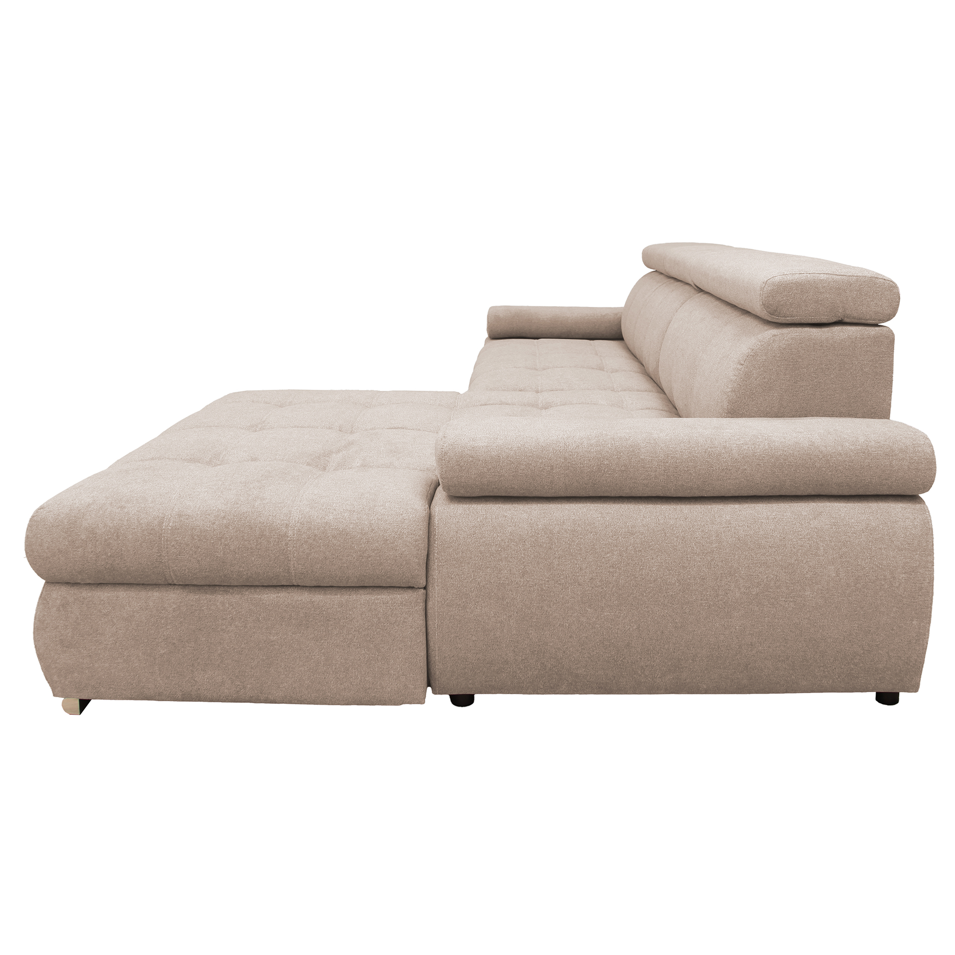 Ecksofa - beige - Liegefunktion und Staukasten - Ottomane rechts