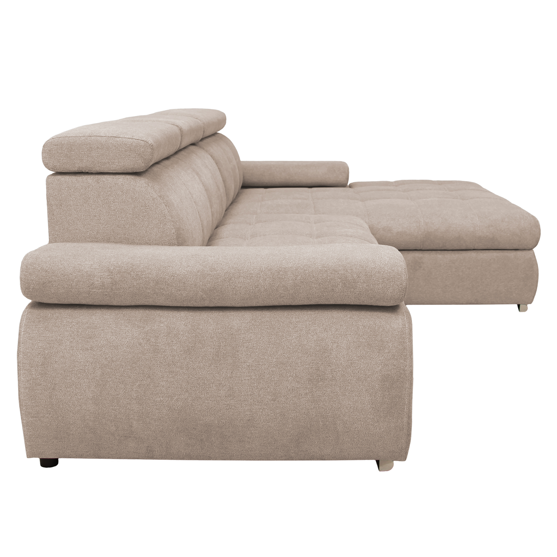 Ecksofa - beige - Liegefunktion und Staukasten - Ottomane rechts