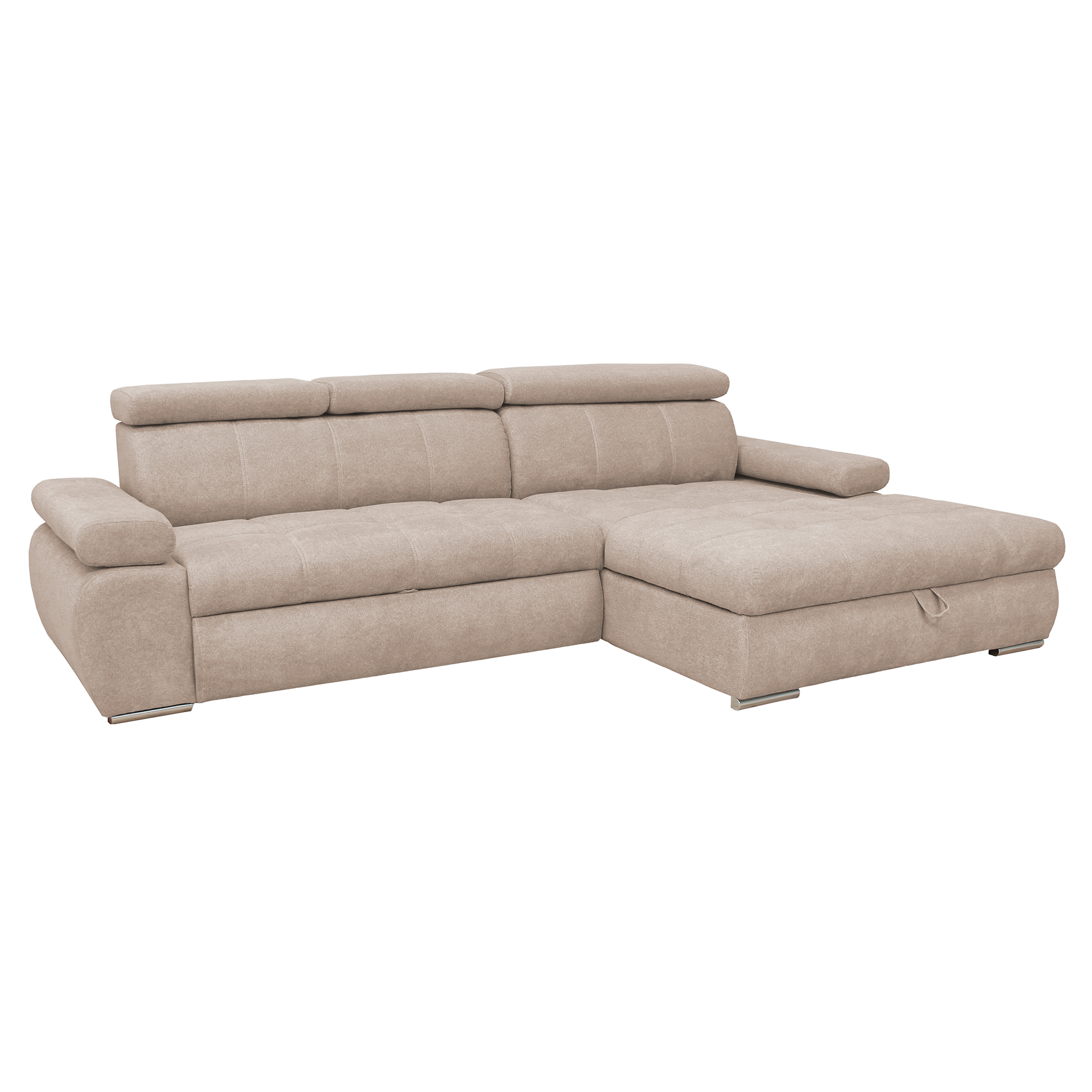 Ecksofa - beige - Liegefunktion und Staukasten - Ottomane rechts