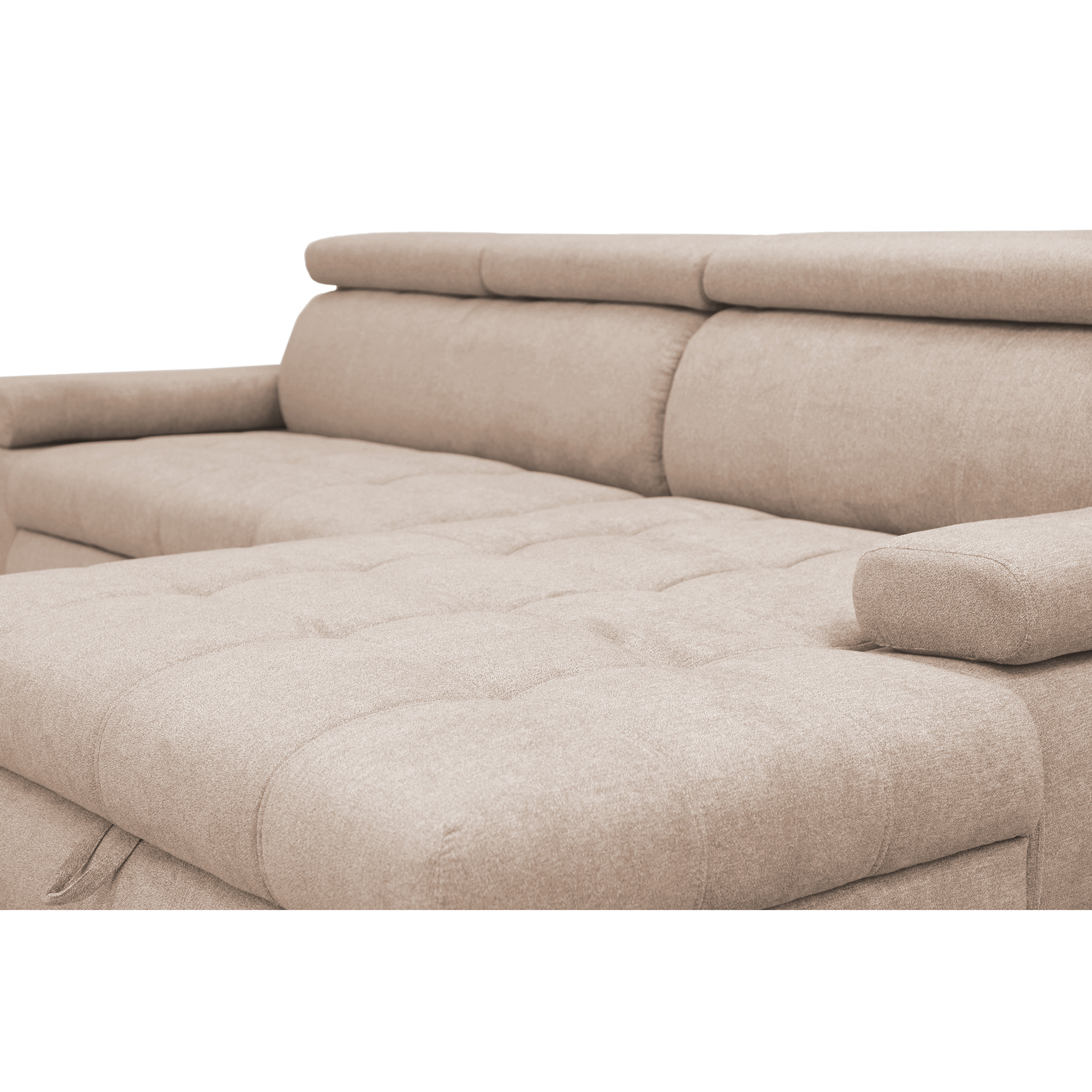 Ecksofa - beige - Liegefunktion und Staukasten - Ottomane rechts