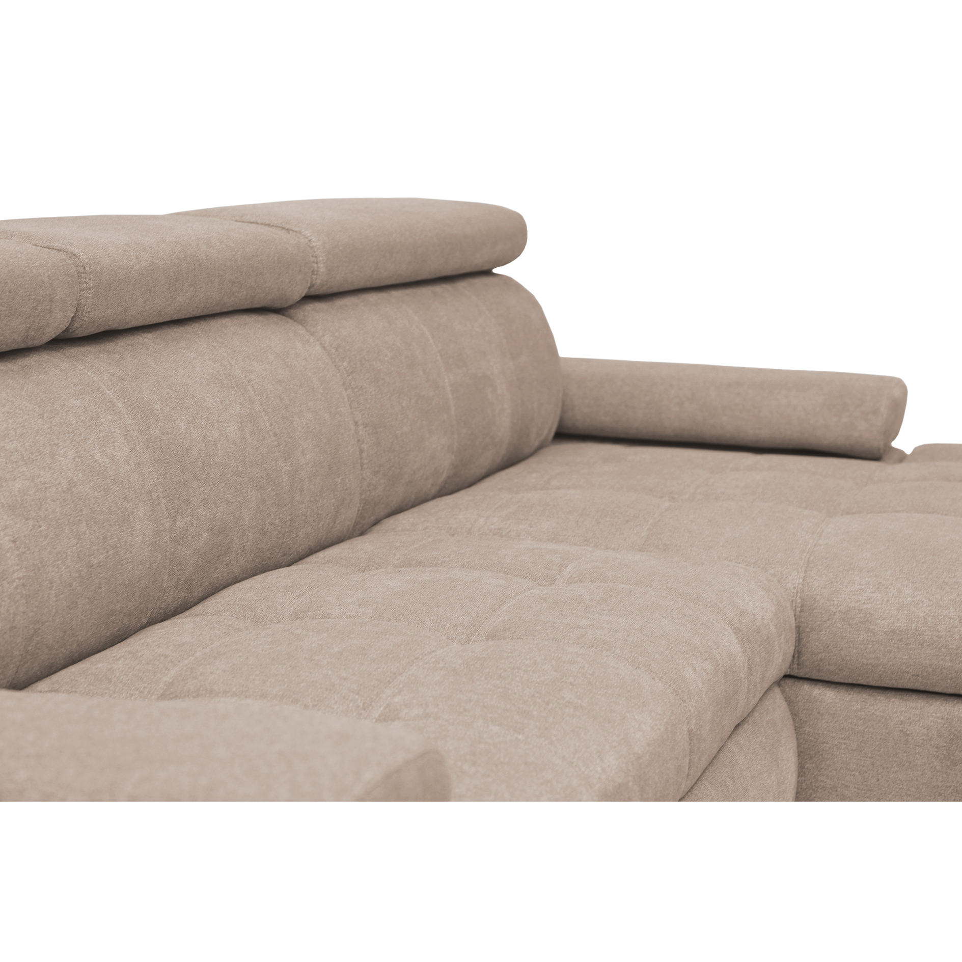 Ecksofa - beige - Liegefunktion und Staukasten - Ottomane rechts