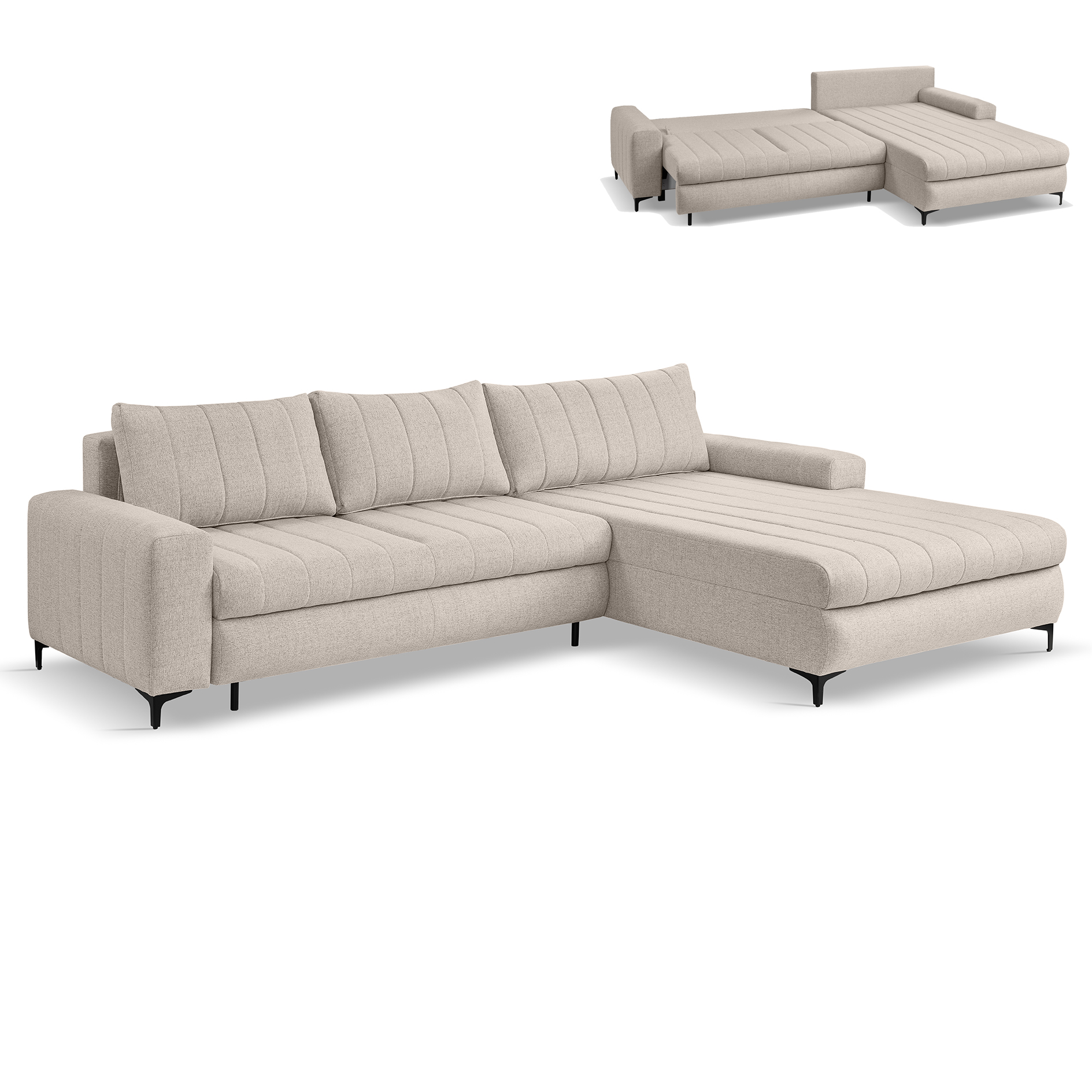 Ecksofa - beige - Liegefunktion und Staukasten