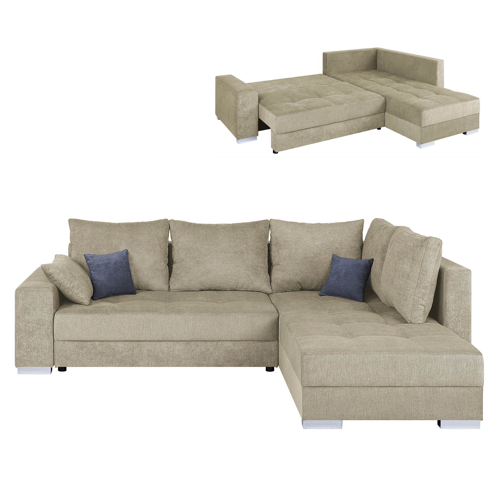 Ecksofa - beige - Microfaser - mit Liegefunktion