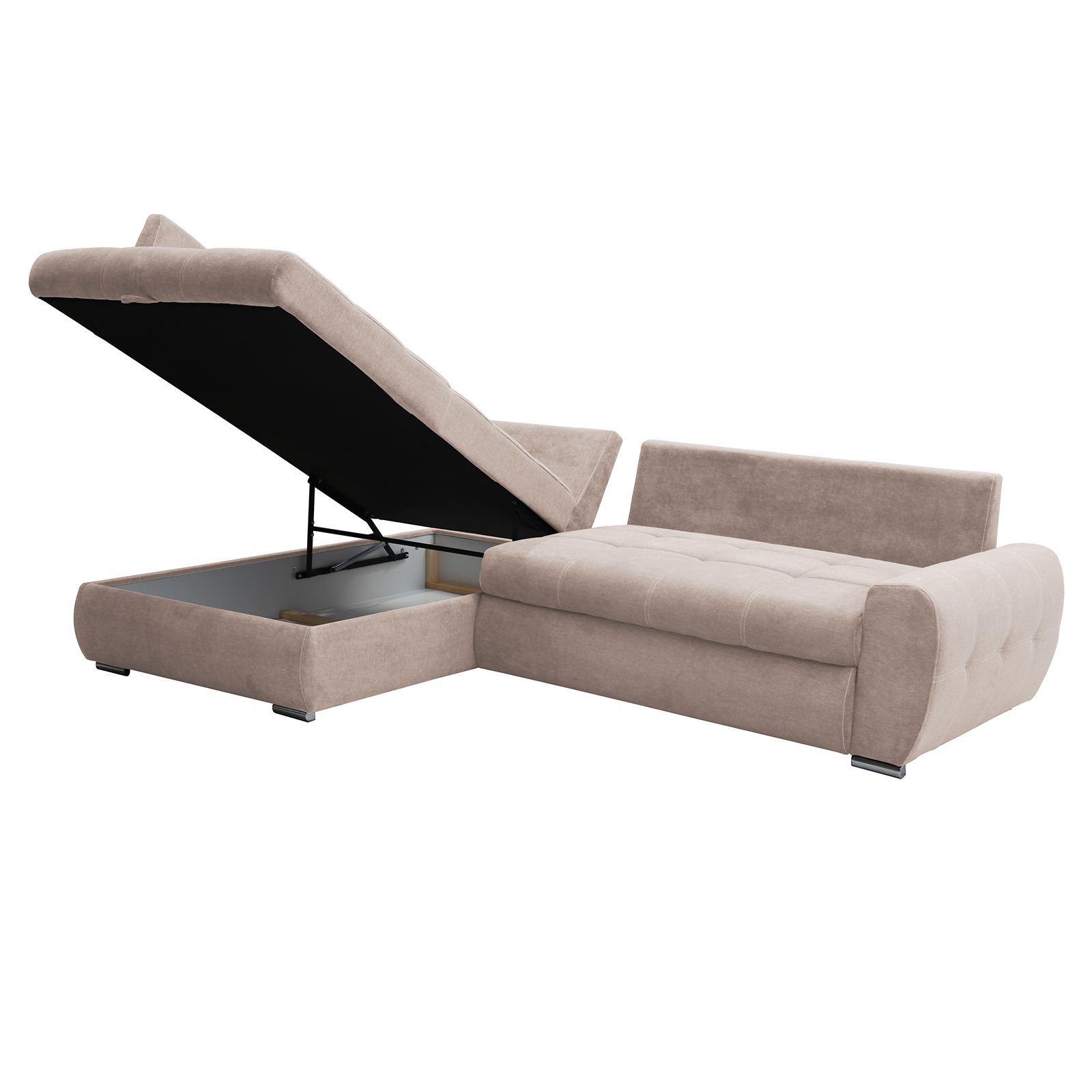 Ecksofa - beige - mit Liegefunktion und Staukasten - Recamiere links