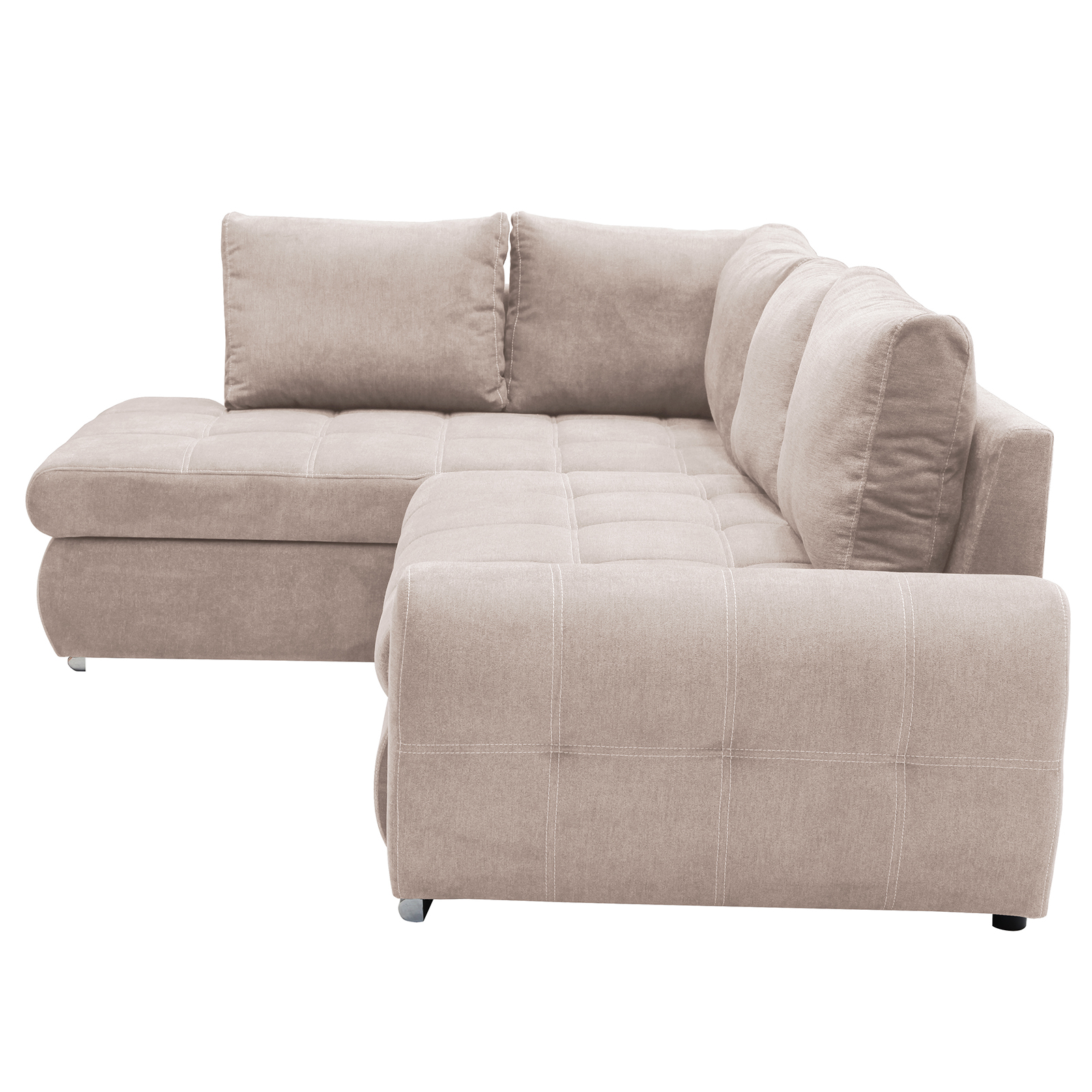 Ecksofa - beige - mit Liegefunktion und Staukasten - Recamiere links