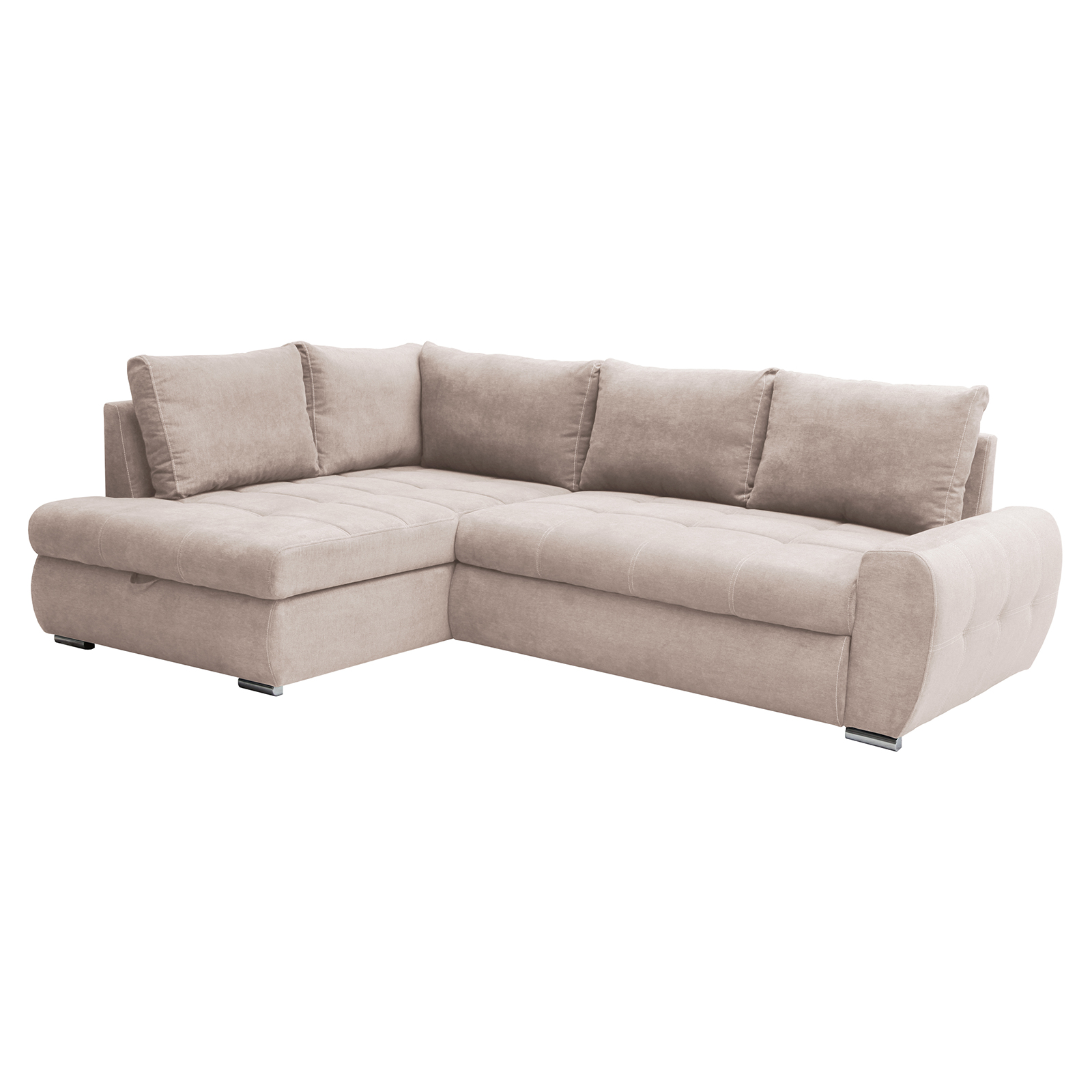 Ecksofa - beige - mit Liegefunktion und Staukasten - Recamiere links