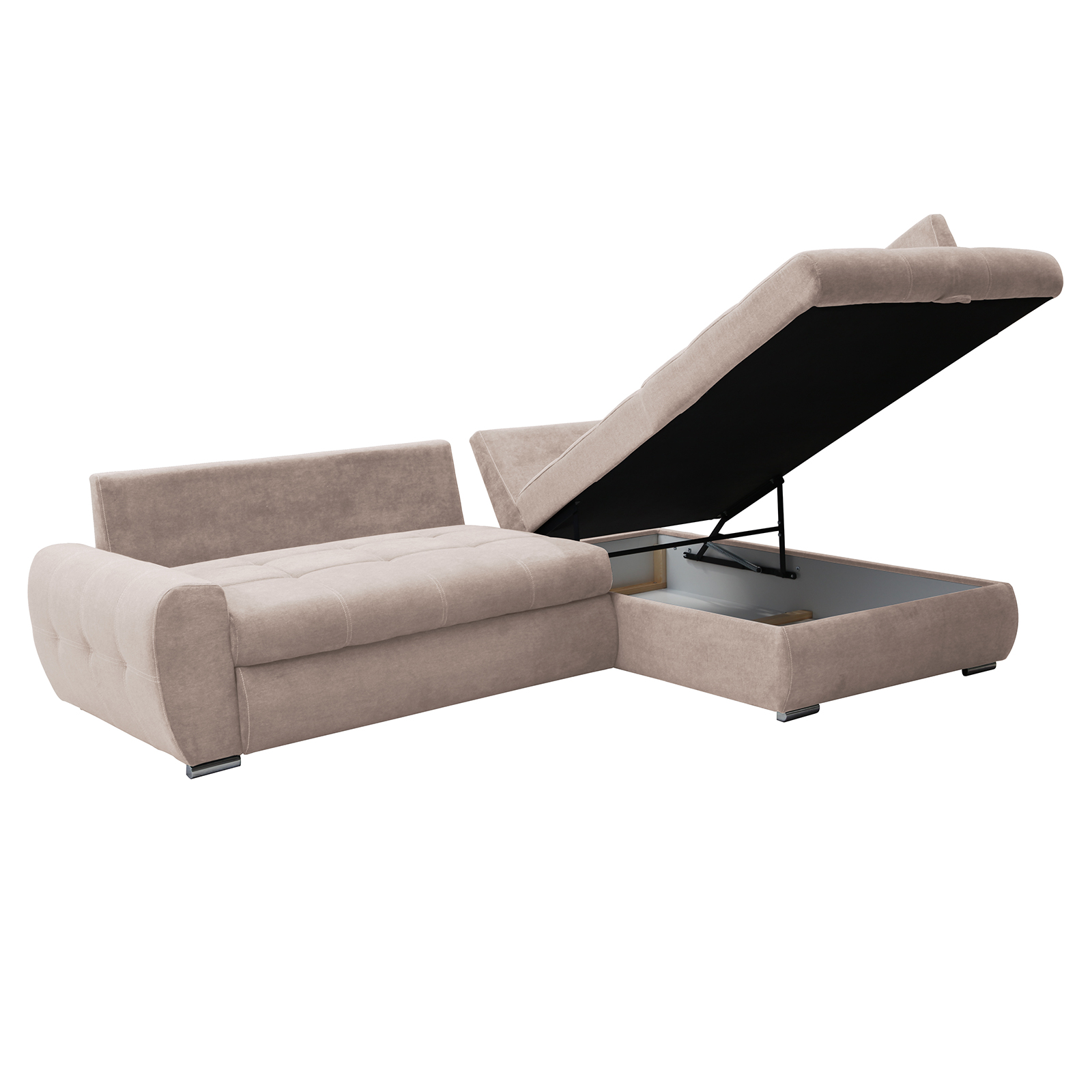 Ecksofa - beige - mit Liegefunktion und Staukasten - Recamiere rechts