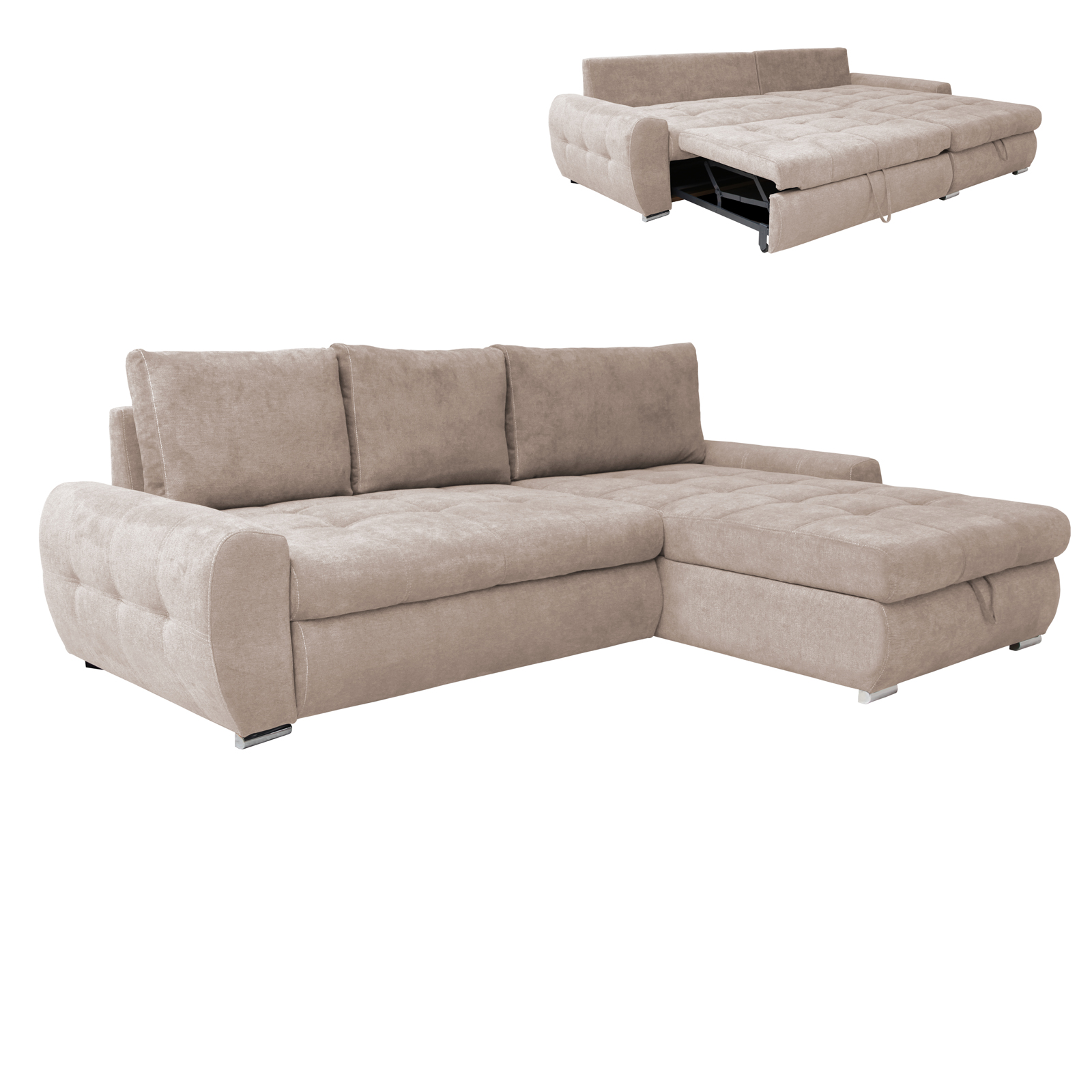 Ecksofa - beige - mit Liegefunktion und Staukasten