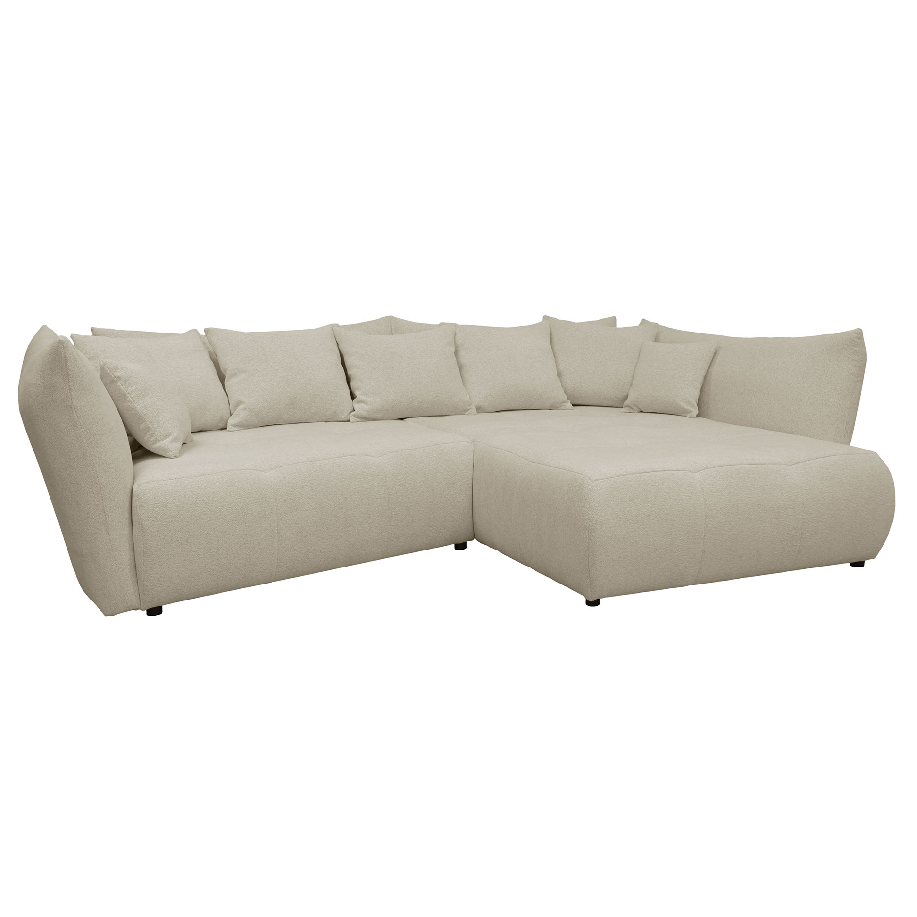 Ecksofa - beige - Velours - Ottomane rechts